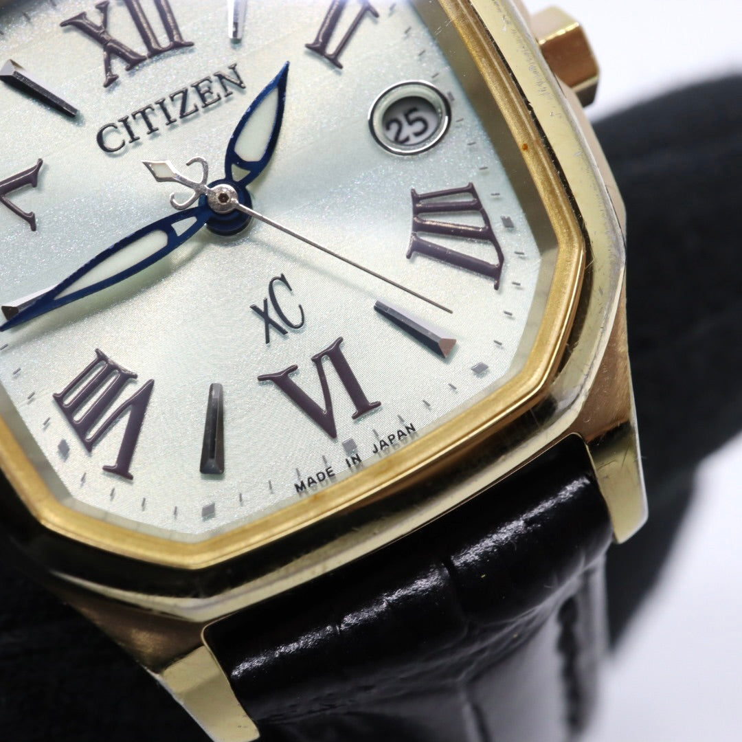 箱付 シチズン CITIZEN xC クロスシー エコドライブ 電波時計 H058-T017576 レディース 腕時計 ソーラー スクエア オクタゴン ゴールド グリーン文字盤 レザー 革ベルト アナログ クラシック G