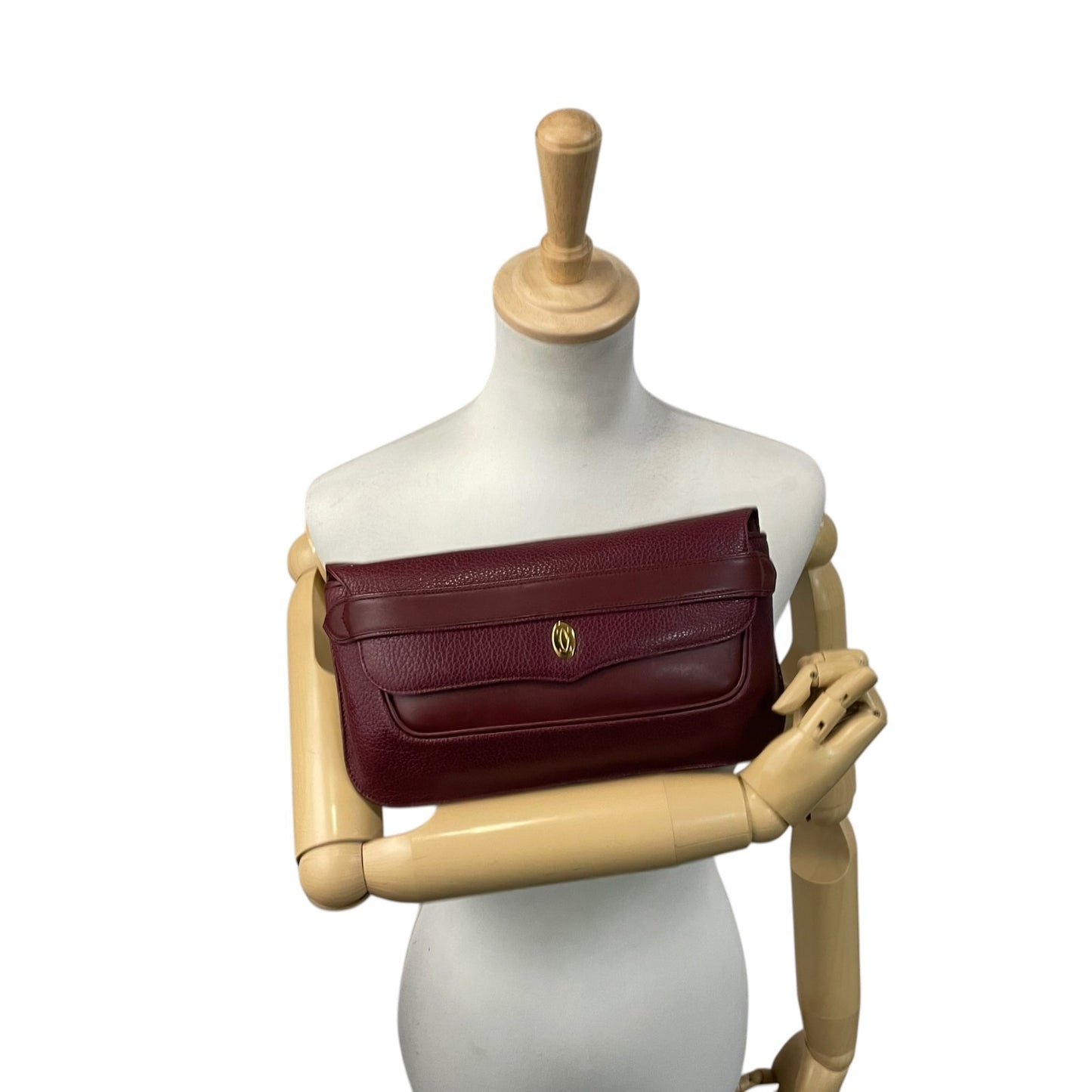 Cartier カルティエ Must de Cartier マストライン クラッチバッグ ボルドー レザー ゴールド金具 セカンドバッグ メンズ S93