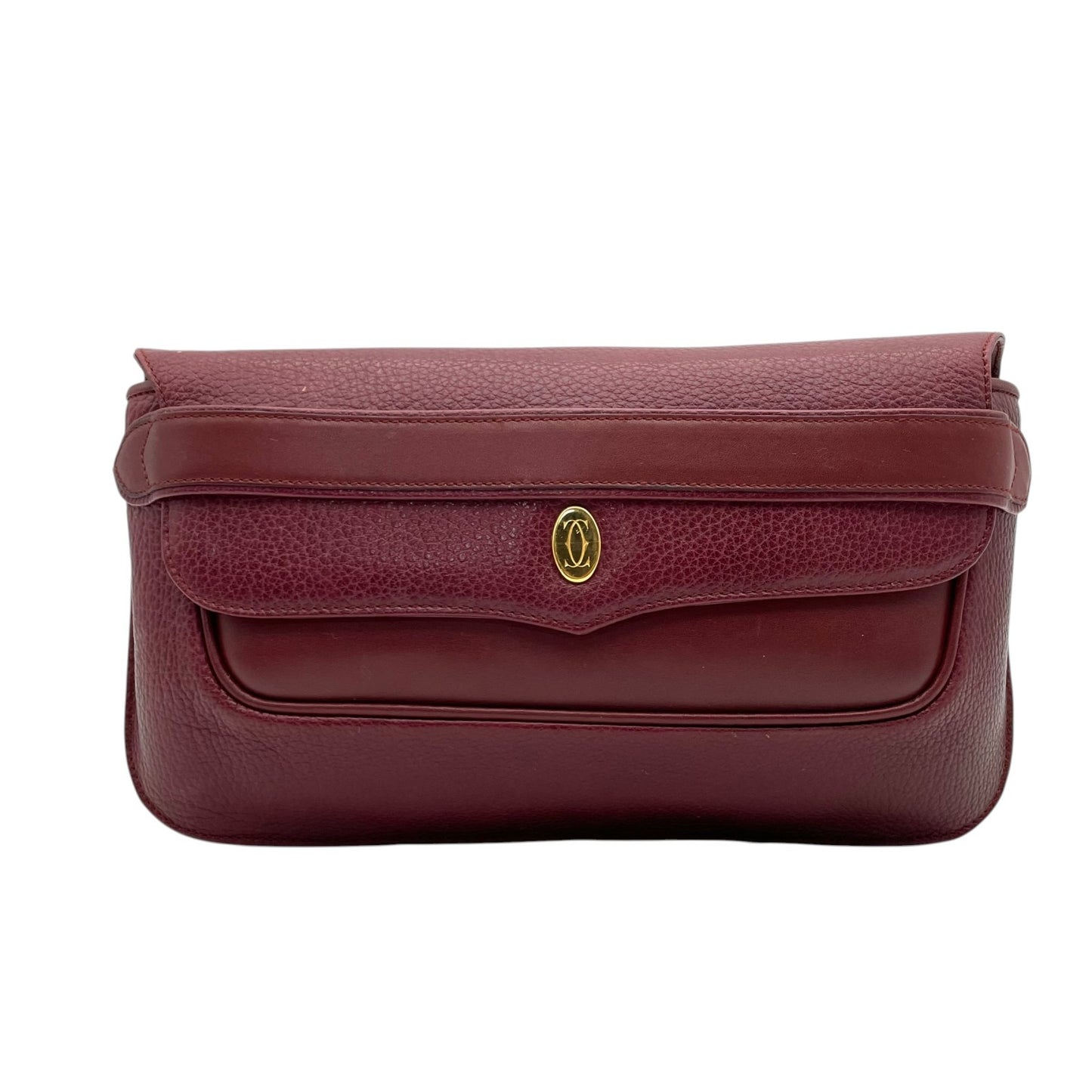Cartier カルティエ Must de Cartier マストライン クラッチバッグ ボルドー レザー ゴールド金具 セカンドバッグ メンズ S93