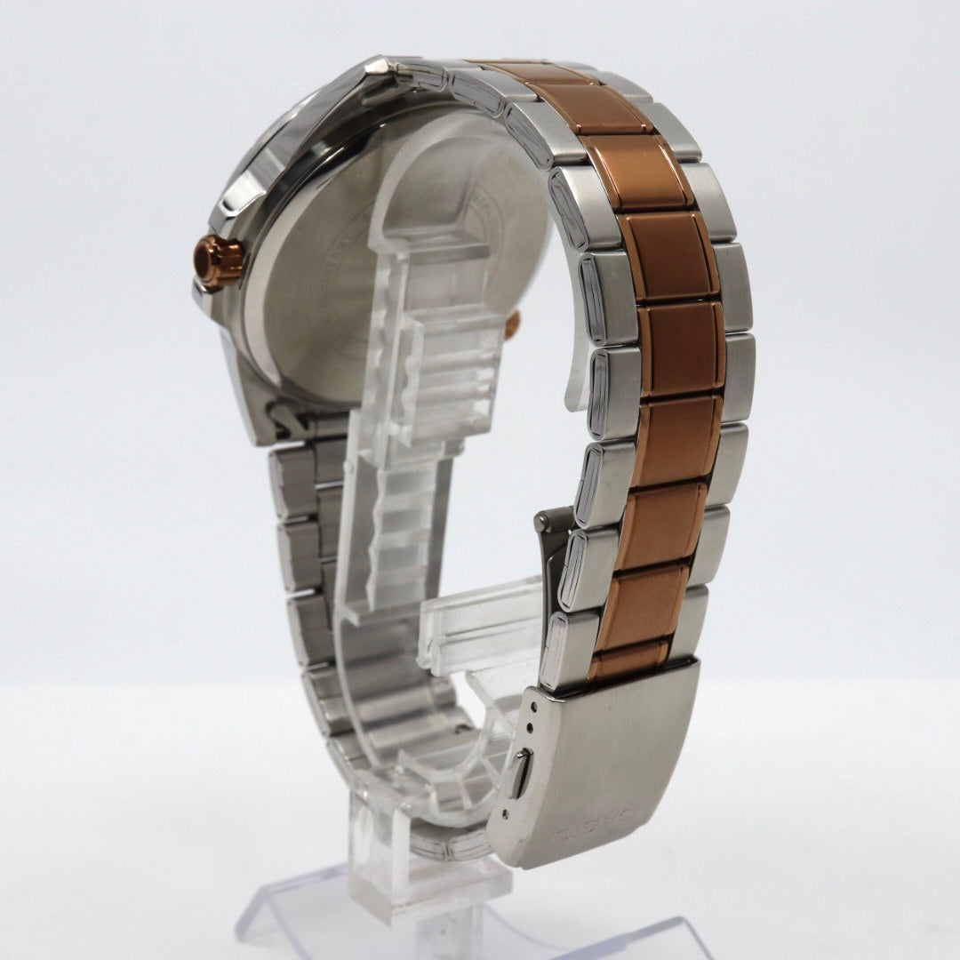 【未使用級／稼働品】カシオ CASIO スタンダード MTP-SW320 スイープセコンド メンズ クォーツ アナログ シルバー ピンクゴールド コンビ ネイビー文字盤 マルチファンクション デイデイト 24時間計 ビッグフェイス 海外モデル 逆輸入 G8