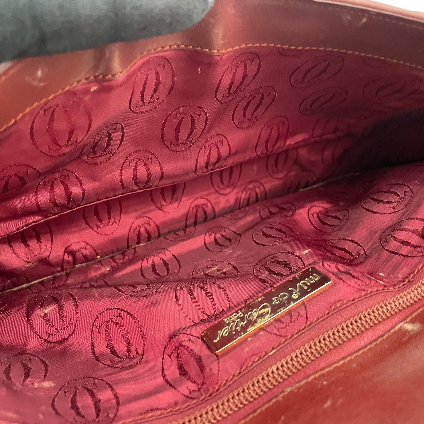 Cartier カルティエ Must de Cartier マストライン クラッチバッグ ボルドー レザー ゴールド金具 セカンドバッグ メンズ S93