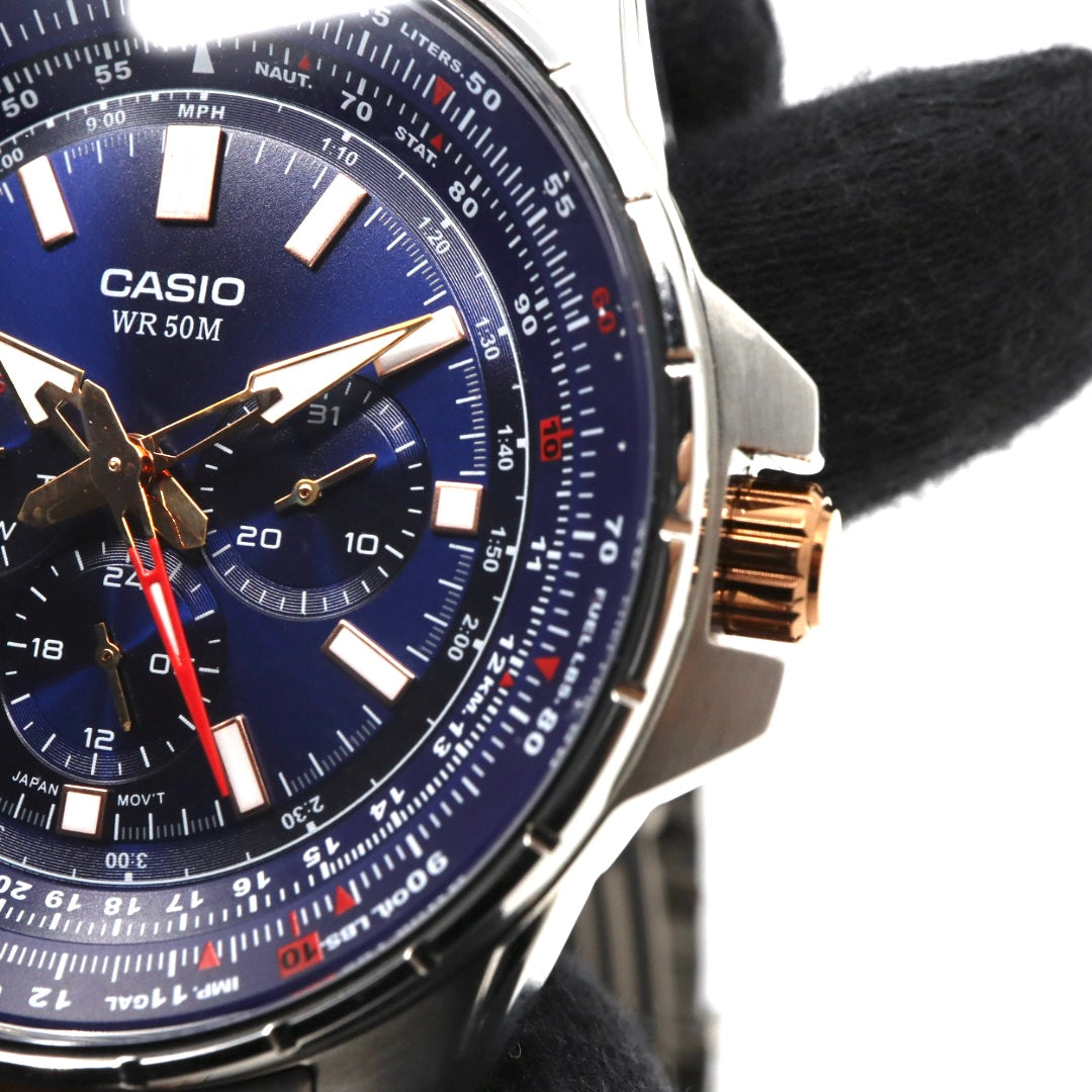 【未使用級／稼働品】カシオ CASIO スタンダード MTP-SW320 スイープセコンド メンズ クォーツ アナログ シルバー ピンクゴールド コンビ ネイビー文字盤 マルチファンクション デイデイト 24時間計 ビッグフェイス 海外モデル 逆輸入 G8