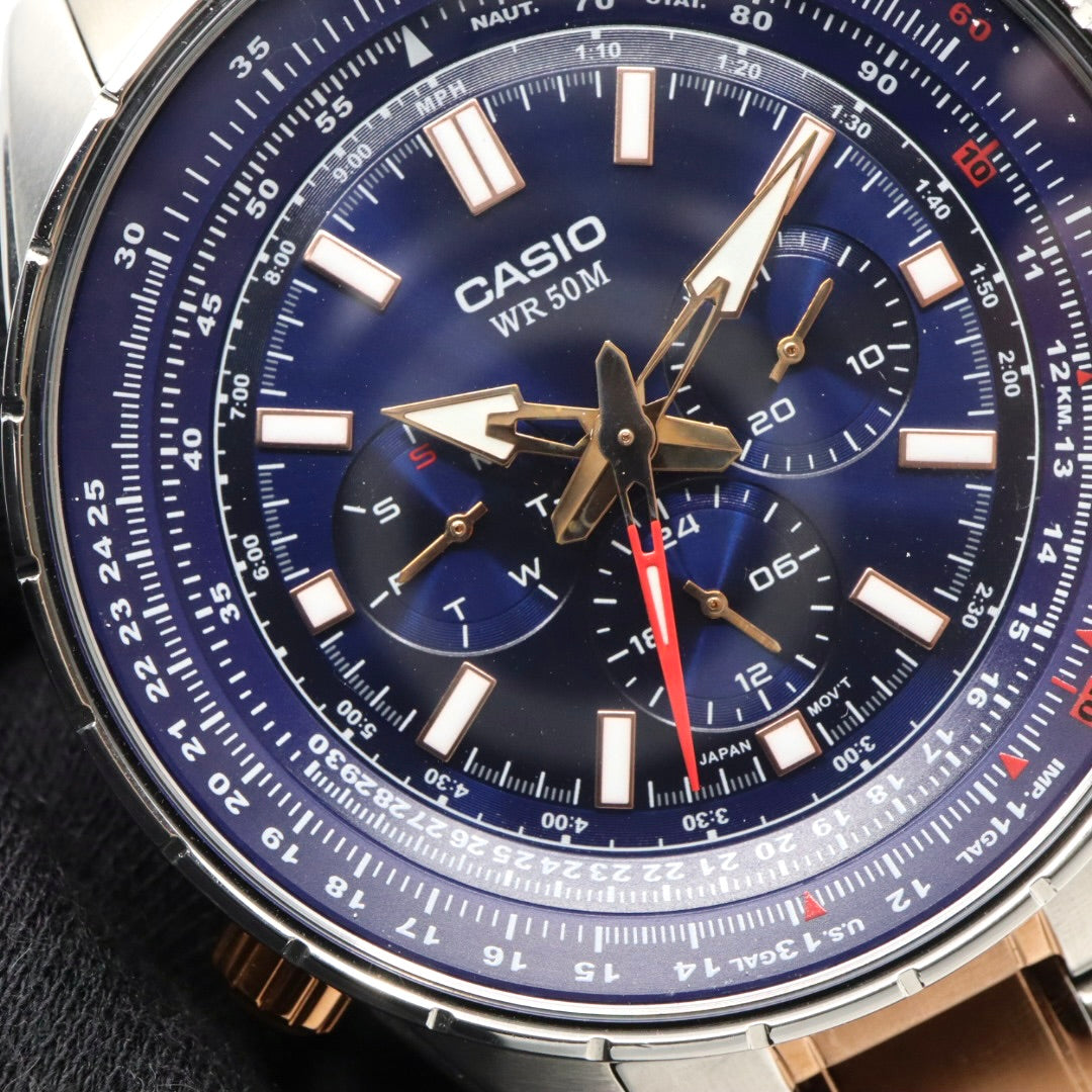 【未使用級／稼働品】カシオ CASIO スタンダード MTP-SW320 スイープセコンド メンズ クォーツ アナログ シルバー ピンクゴールド コンビ ネイビー文字盤 マルチファンクション デイデイト 24時間計 ビッグフェイス 海外モデル 逆輸入 G8