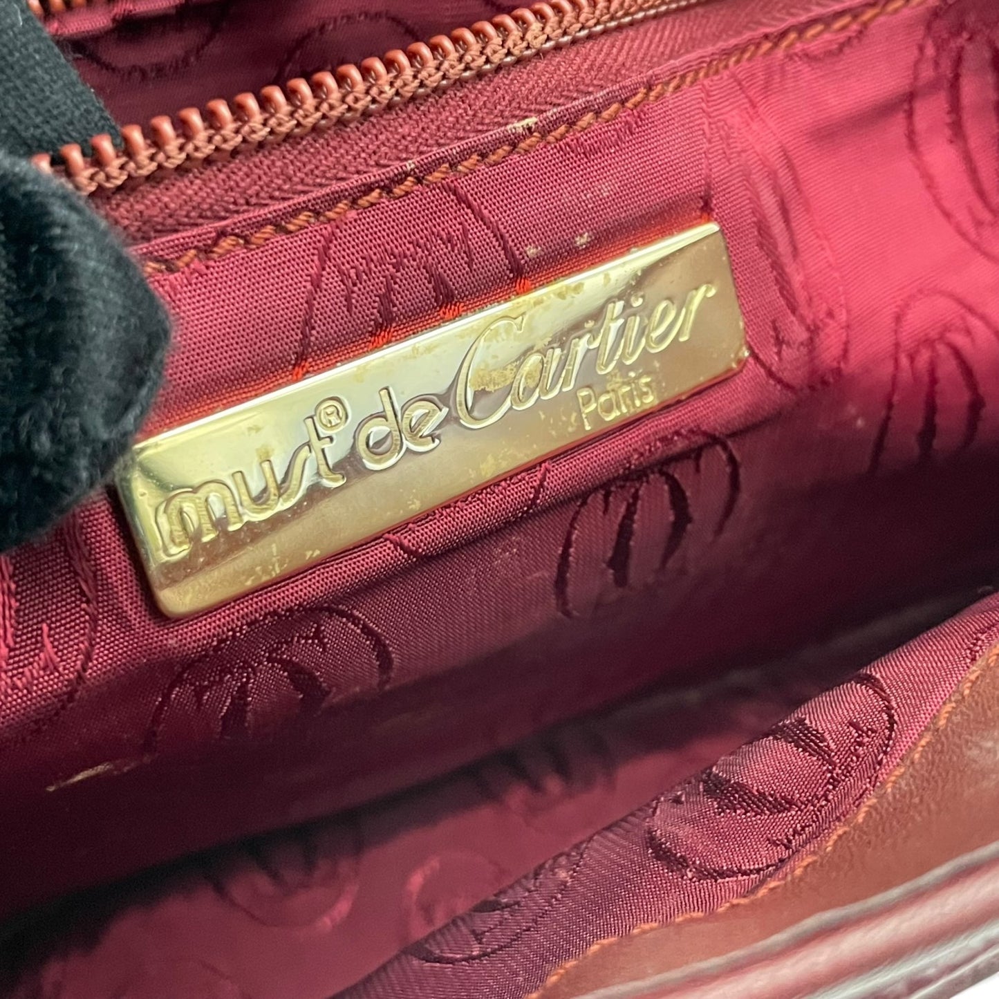 Cartier カルティエ Must de Cartier マストライン クラッチバッグ ボルドー レザー ゴールド金具 セカンドバッグ メンズ S93