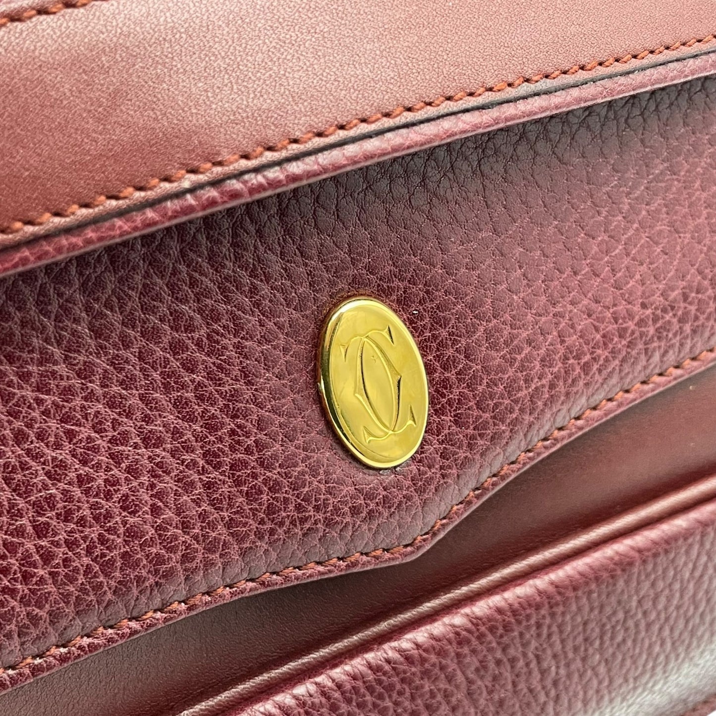 Cartier カルティエ Must de Cartier マストライン クラッチバッグ ボルドー レザー ゴールド金具 セカンドバッグ メンズ S93