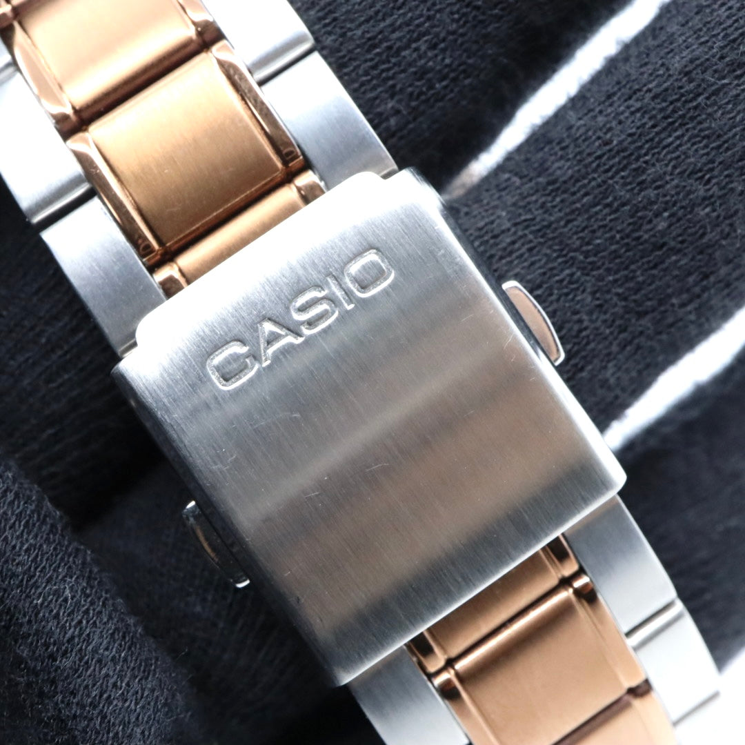 【未使用級／稼働品】カシオ CASIO スタンダード MTP-SW320 スイープセコンド メンズ クォーツ アナログ シルバー ピンクゴールド コンビ ネイビー文字盤 マルチファンクション デイデイト 24時間計 ビッグフェイス 海外モデル 逆輸入 G8