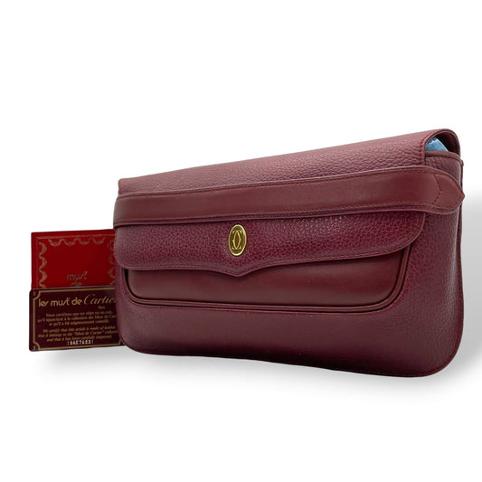 Cartier カルティエ Must de Cartier マストライン クラッチバッグ ボルドー レザー ゴールド金具 セカンドバッグ メンズ S93
