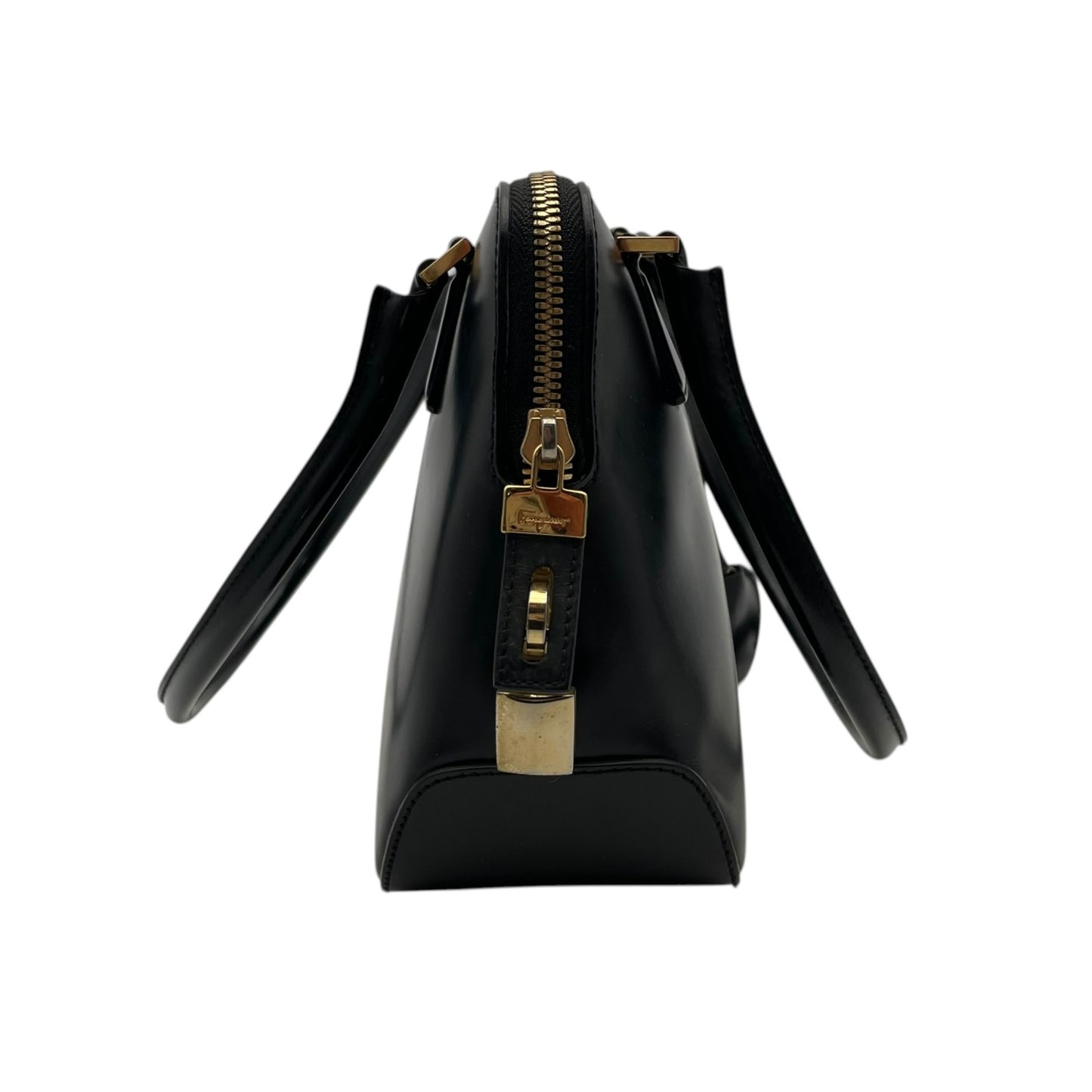 Salvatore Ferragamo フェラガモ ガンチーニ ハンドバッグ レザー ブラック ゴールド金具 パドロック フォーマル レディース B4