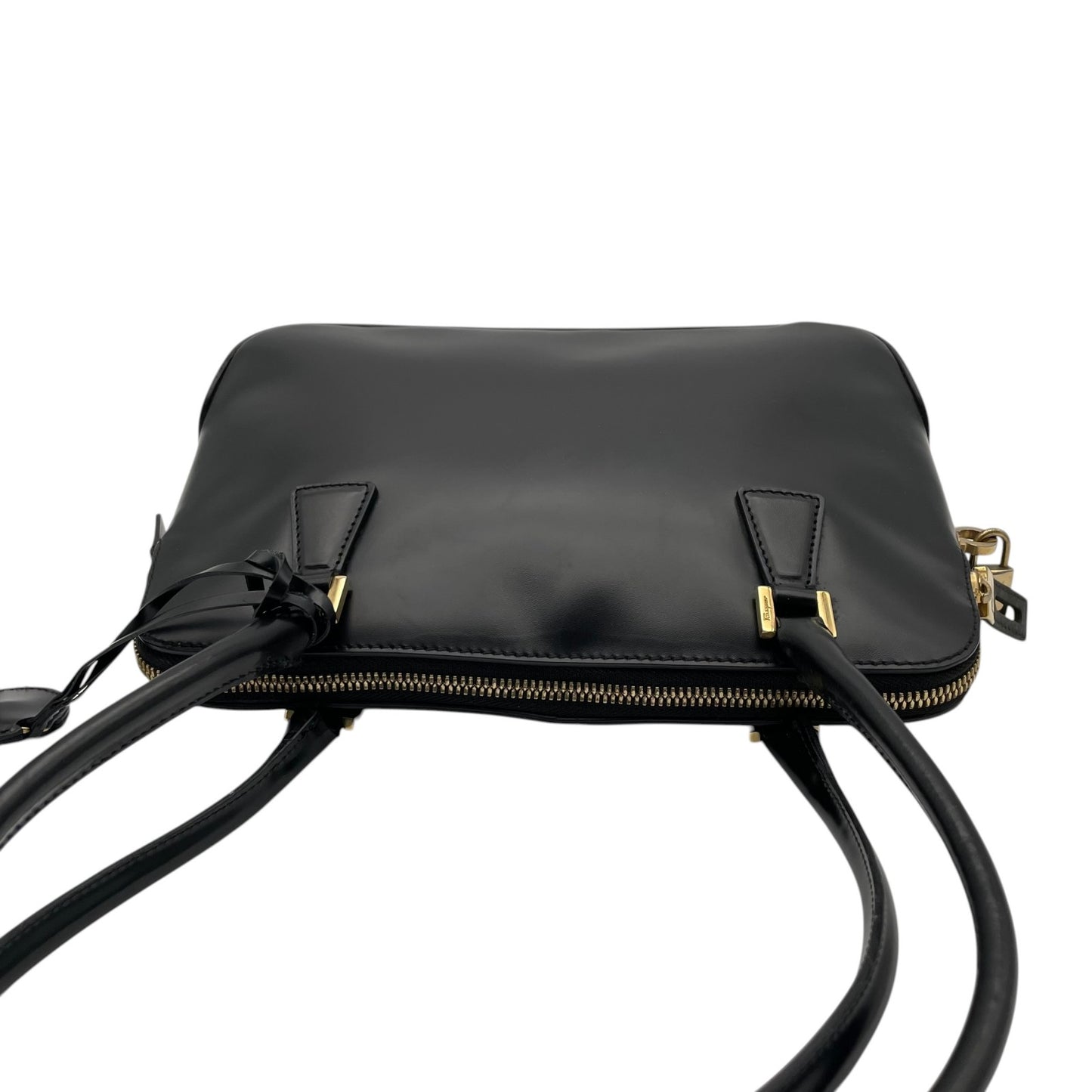 Salvatore Ferragamo フェラガモ ガンチーニ ハンドバッグ レザー ブラック ゴールド金具 パドロック フォーマル レディース B4