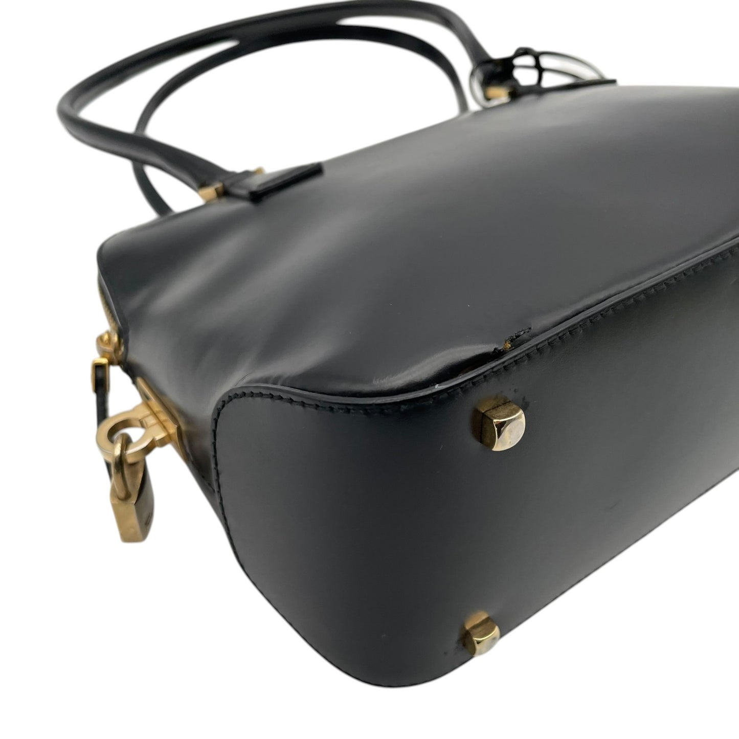 Salvatore Ferragamo フェラガモ ガンチーニ ハンドバッグ レザー ブラック ゴールド金具 パドロック フォーマル レディース B4