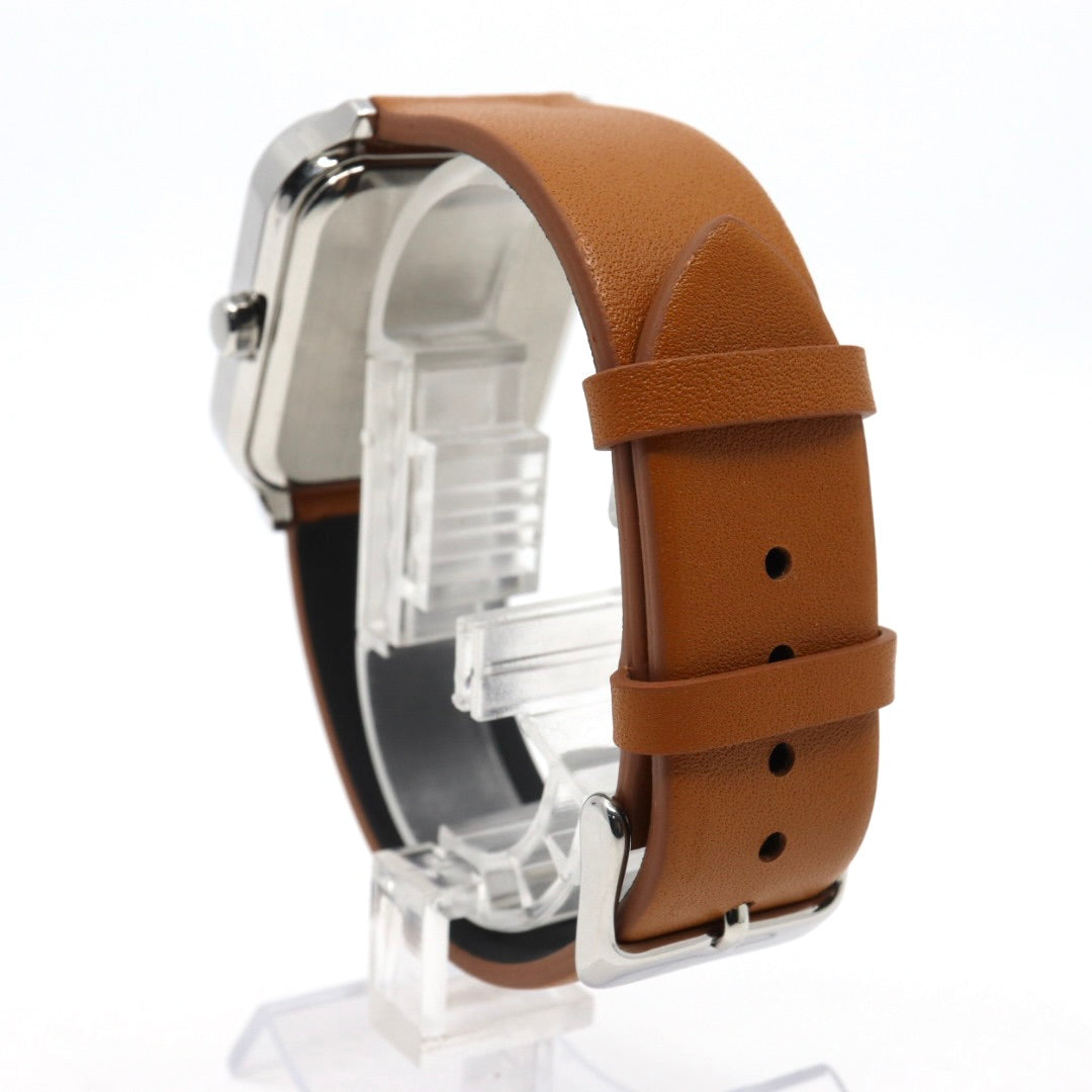 【未使用級／稼働品】カシオ CASIO スタンダード MTP-M305 ムーンフェイズ 腕時計 メンズ ユニセックス クォーツ アナログ スクエア 角型 シルバー ブラック文字盤 ブラウンレザー 海外モデル 逆輸入 クラシック レトロ 希少 レア G8