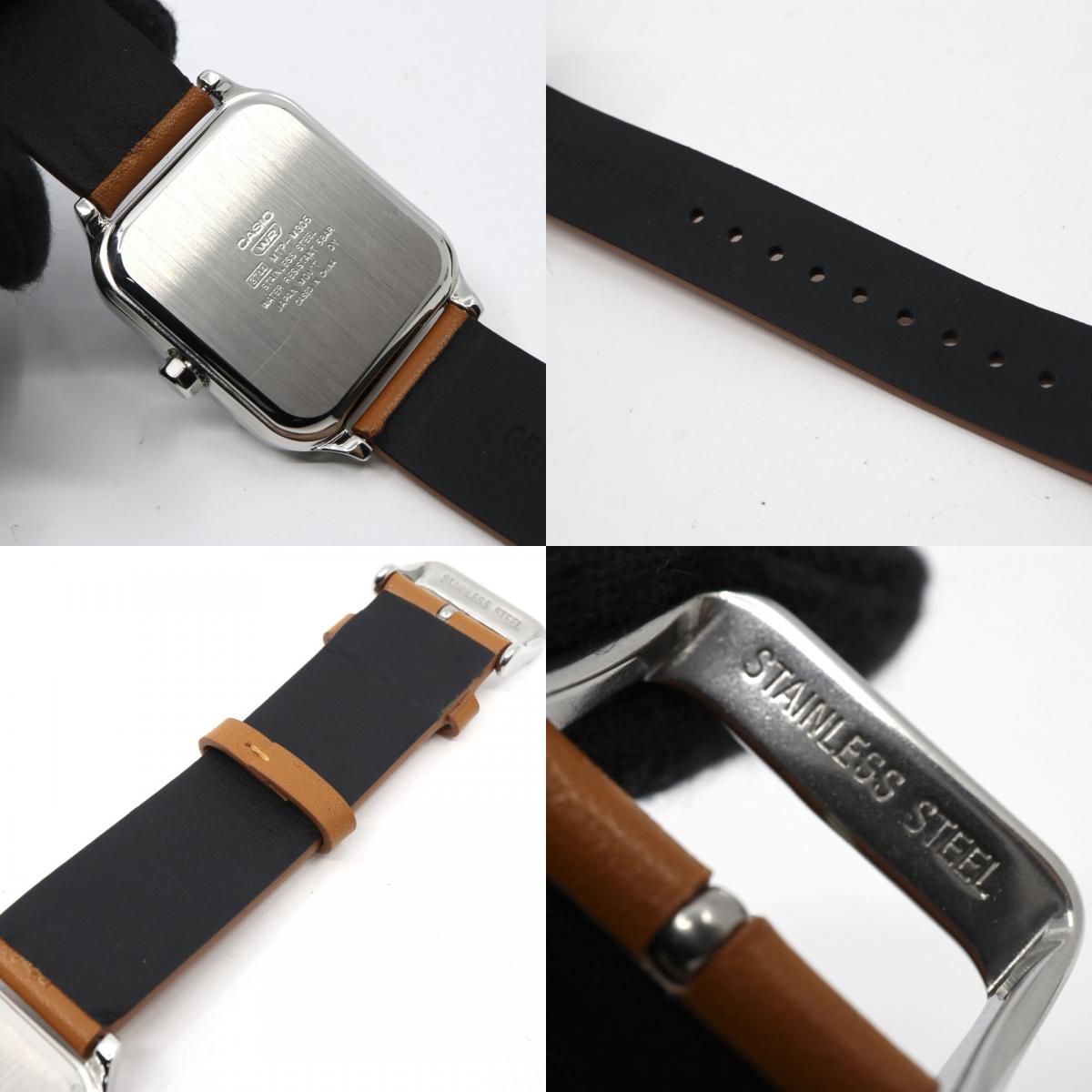 【未使用級／稼働品】カシオ CASIO スタンダード MTP-M305 ムーンフェイズ 腕時計 メンズ ユニセックス クォーツ アナログ スクエア 角型 シルバー ブラック文字盤 ブラウンレザー 海外モデル 逆輸入 クラシック レトロ 希少 レア G8