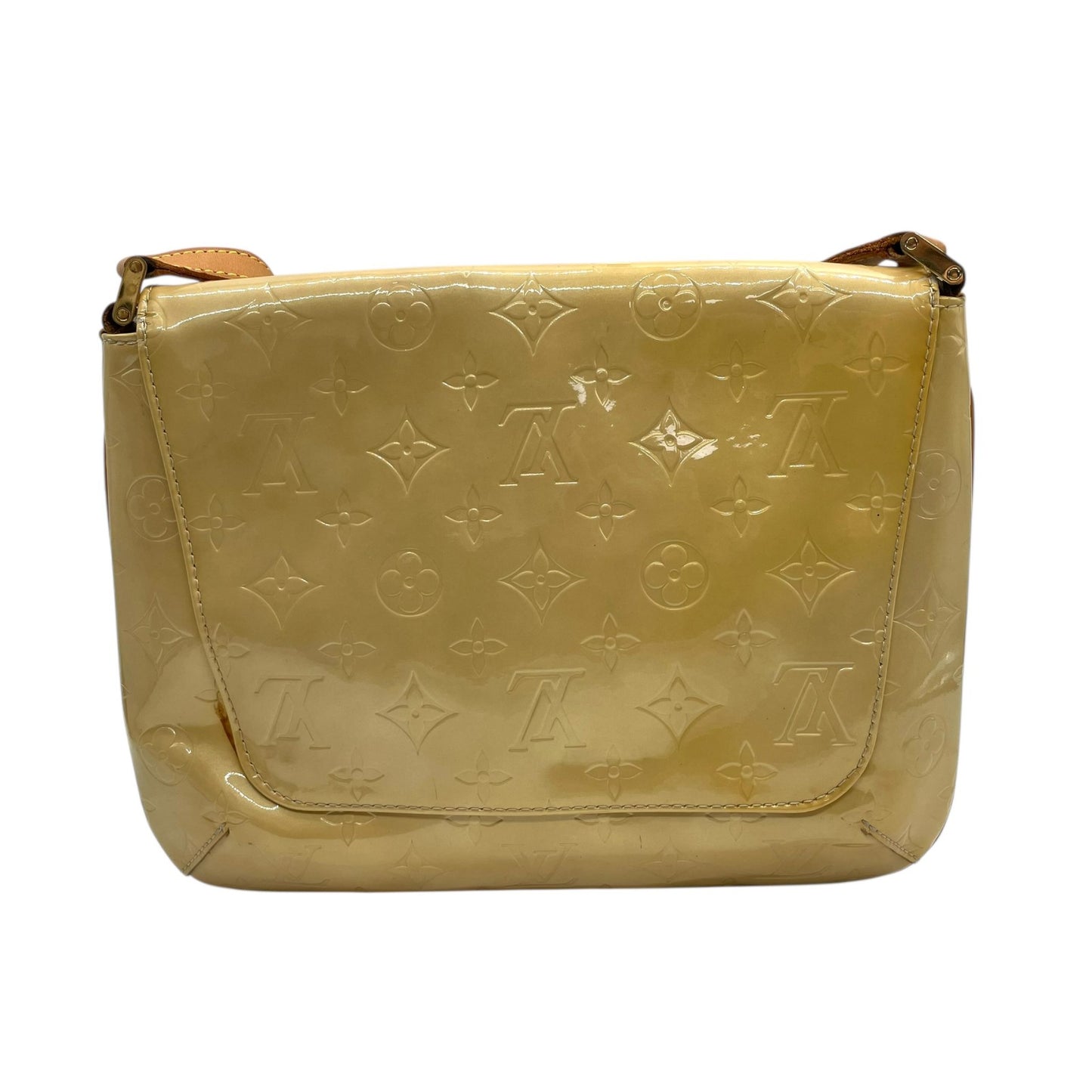 ルイ・ヴィトン LOUIS VUITTON モノグラム ヴェルニ ロング ショルダーバッグ レザー 本革 エナメル パテント イエロー 黄色 ブラウン 茶色 ゴールド金具 レディース ヴィンテージ クラシック エレガント 上品 お出かけ 定番 人気 K11