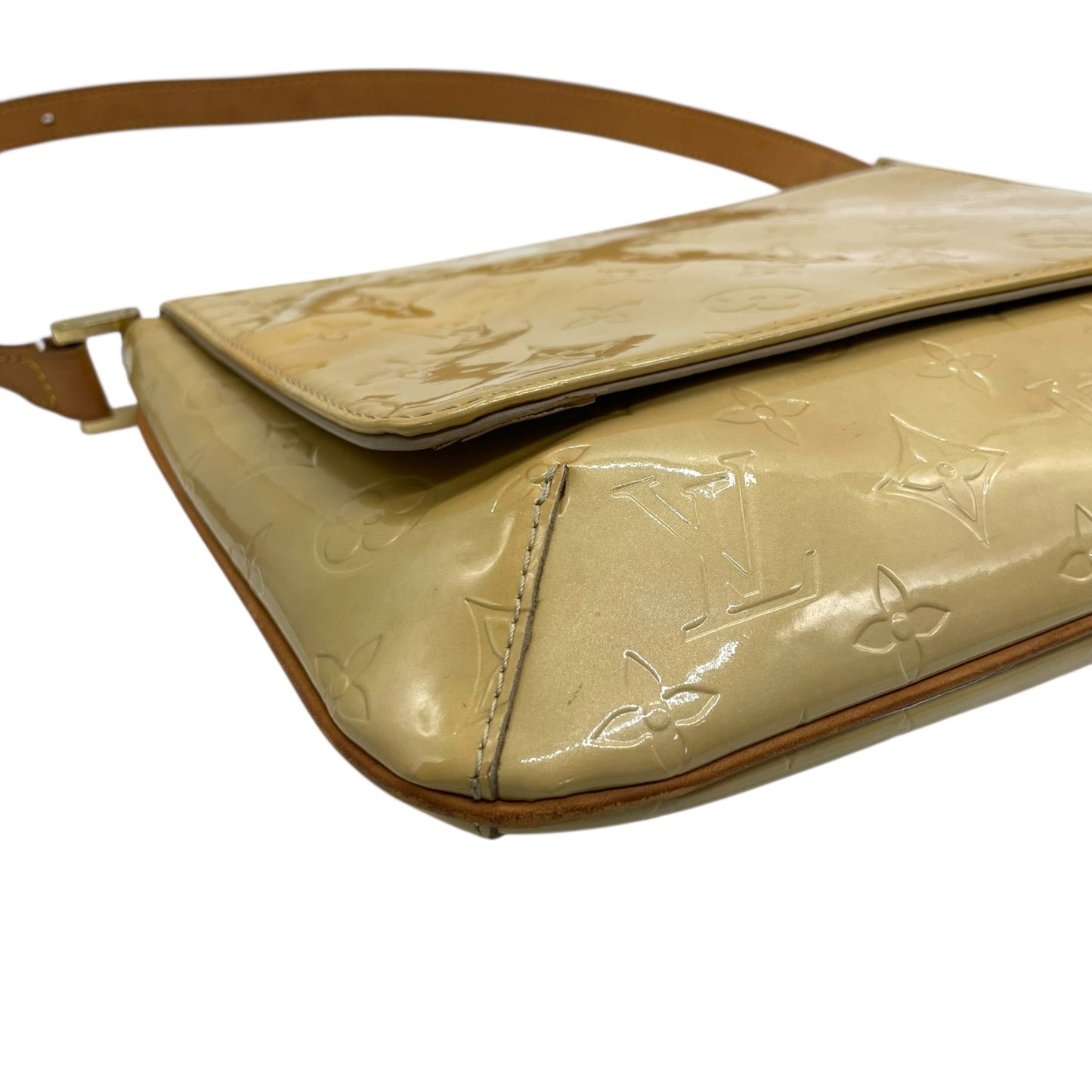 ルイ・ヴィトン LOUIS VUITTON モノグラム ヴェルニ ロング ショルダーバッグ レザー 本革 エナメル パテント イエロー 黄色 ブラウン 茶色 ゴールド金具 レディース ヴィンテージ クラシック エレガント 上品 お出かけ 定番 人気 K11