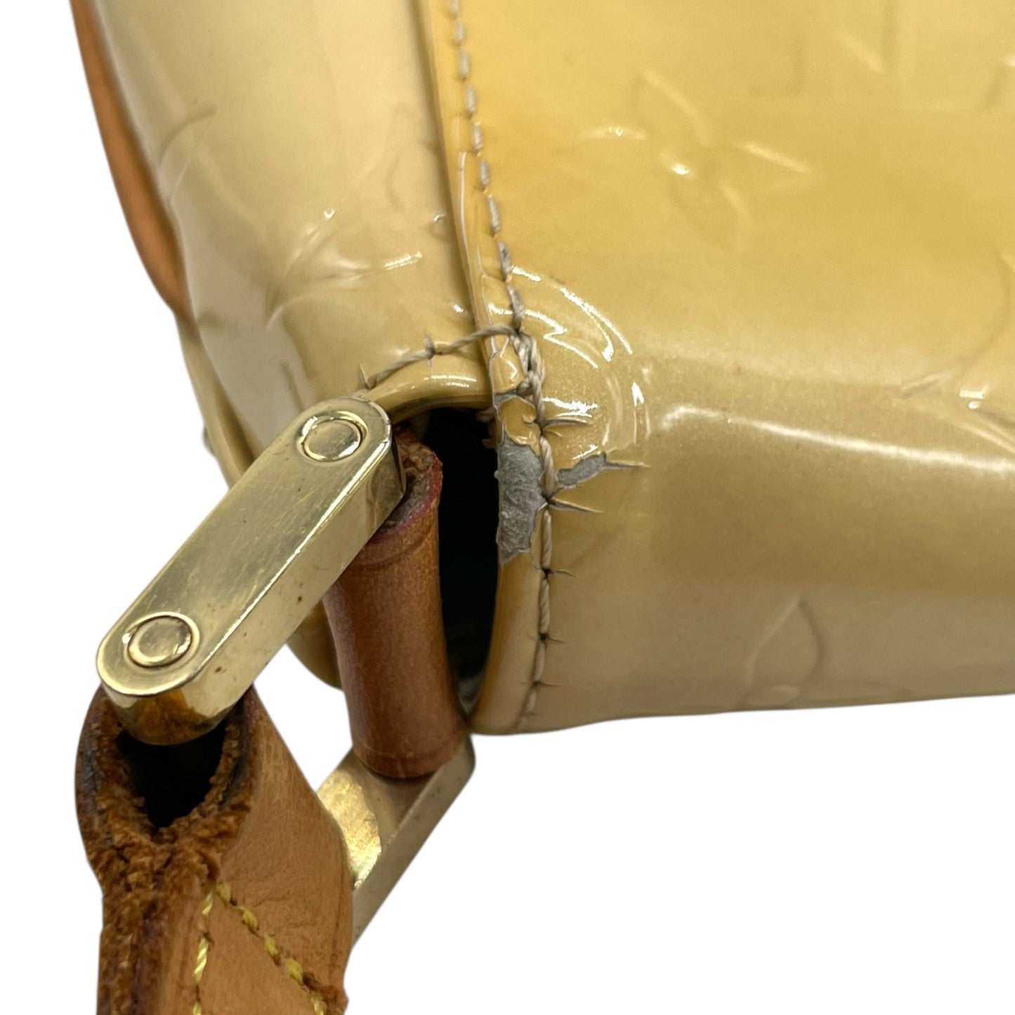 ルイ・ヴィトン LOUIS VUITTON モノグラム ヴェルニ ロング ショルダーバッグ レザー 本革 エナメル パテント イエロー 黄色 ブラウン 茶色 ゴールド金具 レディース ヴィンテージ クラシック エレガント 上品 お出かけ 定番 人気 K11
