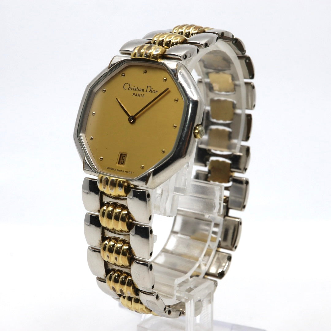 美品 クリスチャンディオール Christian Dior オクタゴン Octagon D45-204 メンズ ボーイズ クォーツ アナログ デイト 3針 コンビカラー ゴールド シルバー 八角形 ビンテージ クラシック レトロ ドレスウォッチ 稼働品 G8
