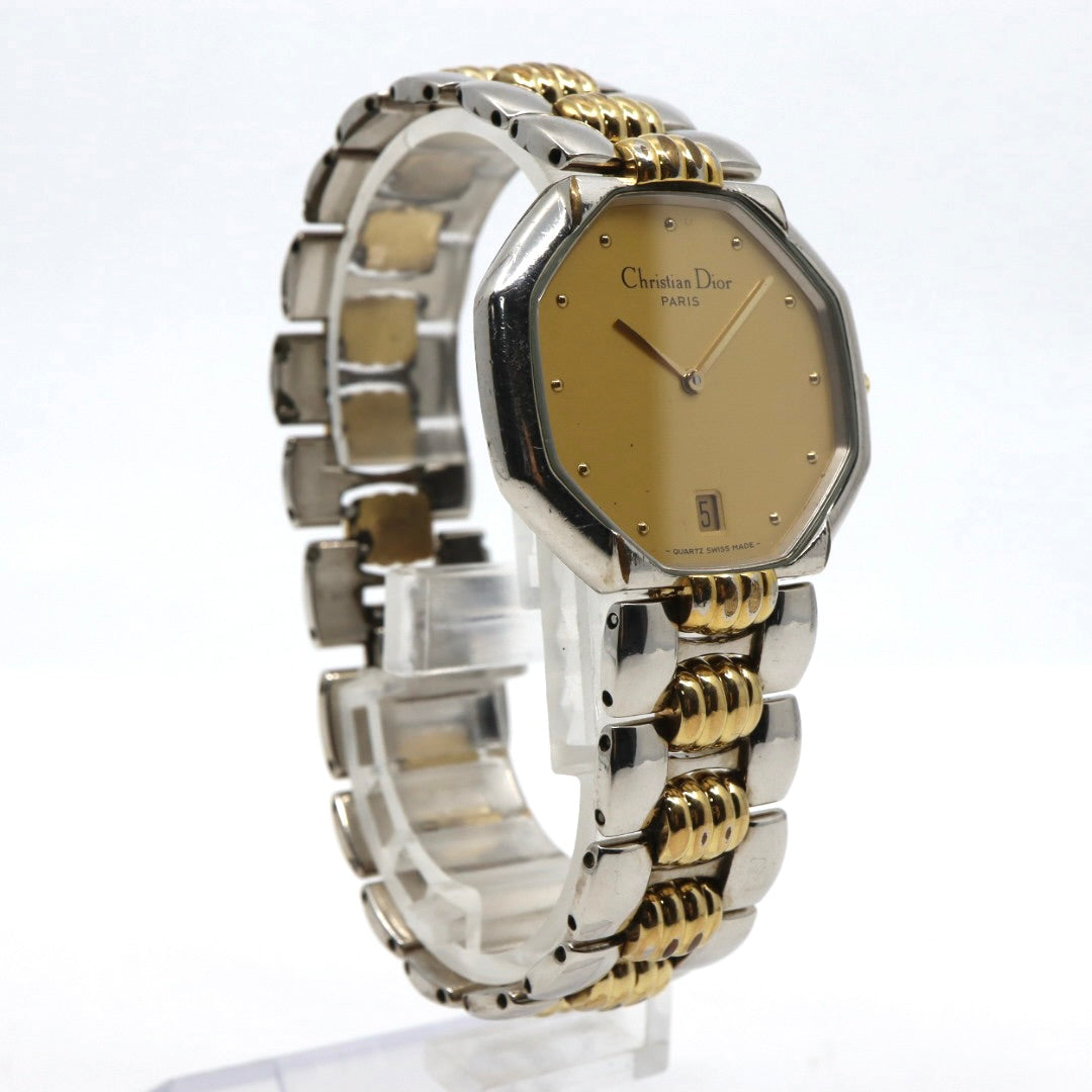 美品 クリスチャンディオール Christian Dior オクタゴン Octagon D45-204 メンズ ボーイズ クォーツ アナログ デイト 3針 コンビカラー ゴールド シルバー 八角形 ビンテージ クラシック レトロ ドレスウォッチ 稼働品 G8