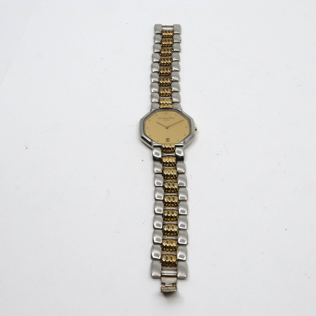 美品 クリスチャンディオール Christian Dior オクタゴン Octagon D45-204 メンズ ボーイズ クォーツ アナログ デイト 3針 コンビカラー ゴールド シルバー 八角形 ビンテージ クラシック レトロ ドレスウォッチ 稼働品 G8