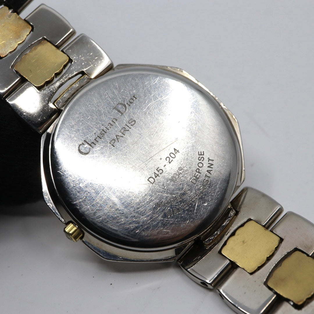 美品 クリスチャンディオール Christian Dior オクタゴン Octagon D45-204 メンズ ボーイズ クォーツ アナログ デイト 3針 コンビカラー ゴールド シルバー 八角形 ビンテージ クラシック レトロ ドレスウォッチ 稼働品 G8