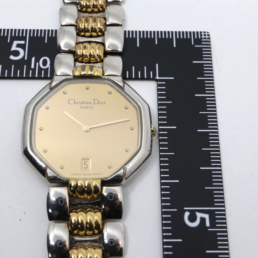 美品 クリスチャンディオール Christian Dior オクタゴン Octagon D45-204 メンズ ボーイズ クォーツ アナログ デイト 3針 コンビカラー ゴールド シルバー 八角形 ビンテージ クラシック レトロ ドレスウォッチ 稼働品 G8