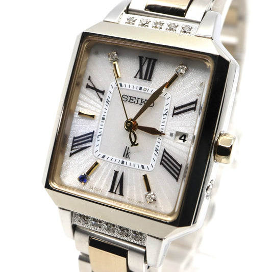 【未使用級／稼働品】セイコー ルキア LUKIAYASE プロデュース 限定モデル SSVW105 1B32-0AP0 ソーラー電波 ダイヤモンド サファイア 白蝶貝 スクエア レディース 腕時計 コンビ 希少 レア クリーニング済 G8