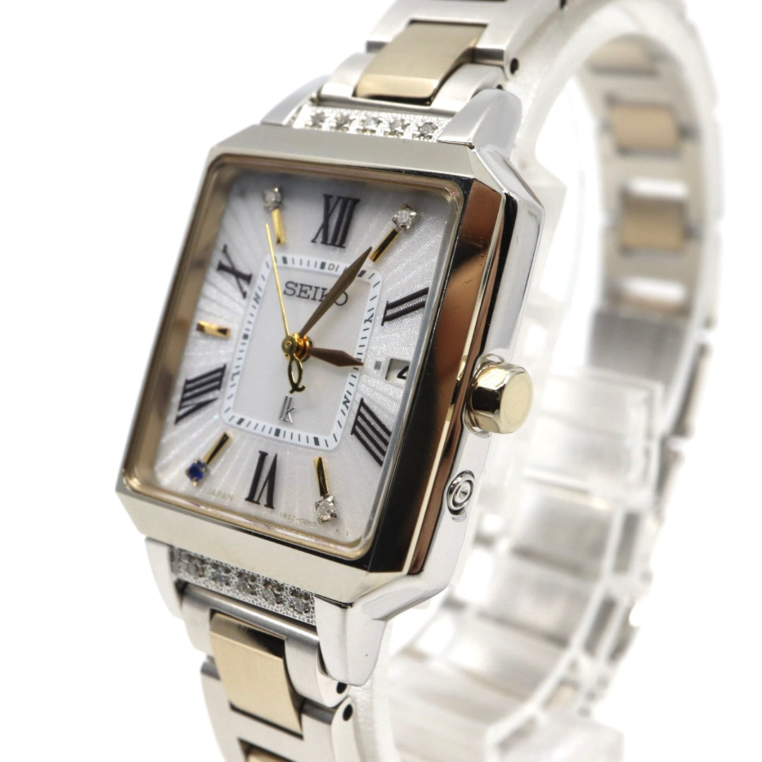 【未使用級／稼働品】セイコー ルキア LUKIAYASE プロデュース 限定モデル SSVW105 1B32-0AP0 ソーラー電波 ダイヤモンド サファイア 白蝶貝 スクエア レディース 腕時計 コンビ 希少 レア クリーニング済 G8