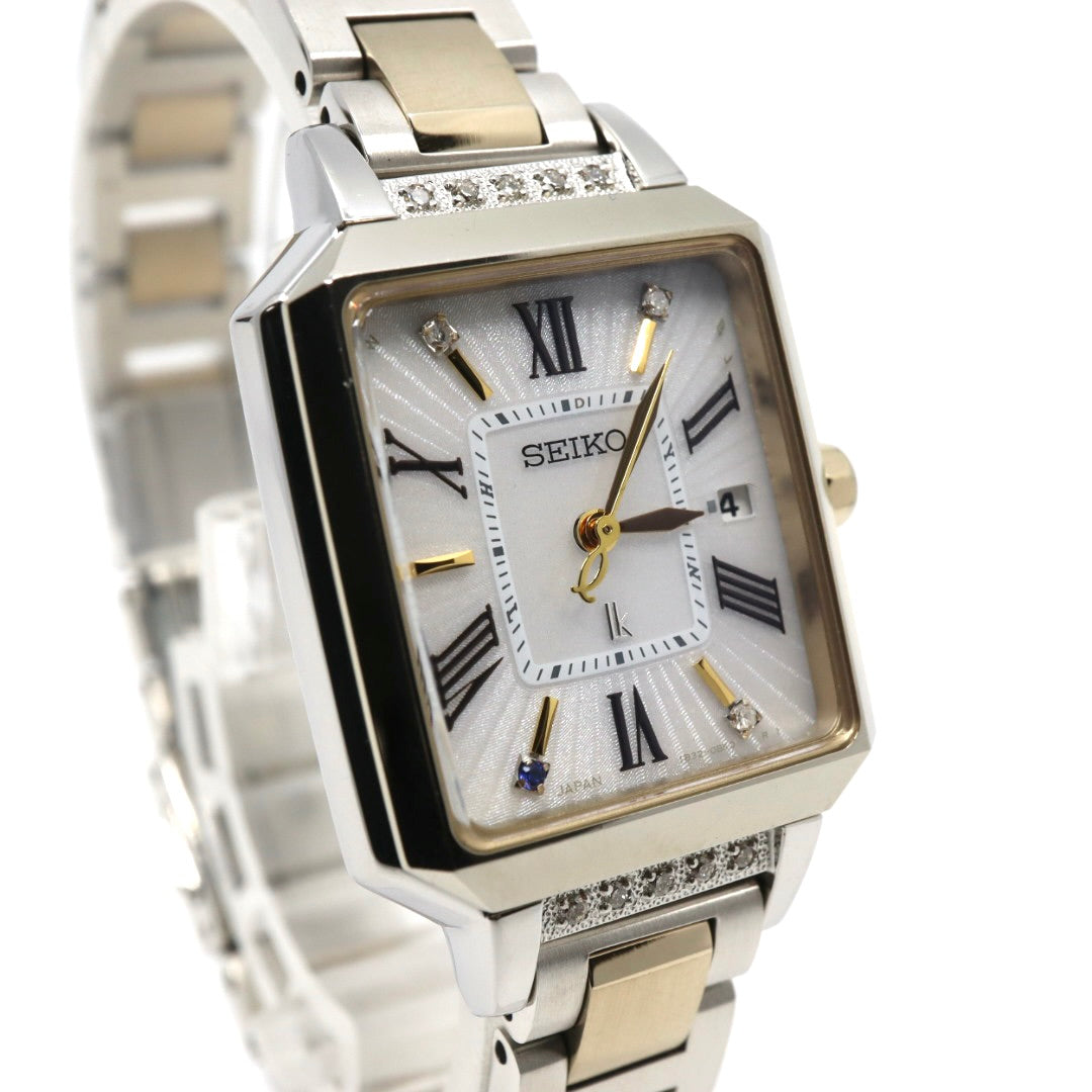 【未使用級／稼働品】セイコー ルキア LUKIAYASE プロデュース 限定モデル SSVW105 1B32-0AP0 ソーラー電波 ダイヤモンド サファイア 白蝶貝 スクエア レディース 腕時計 コンビ 希少 レア クリーニング済 G8