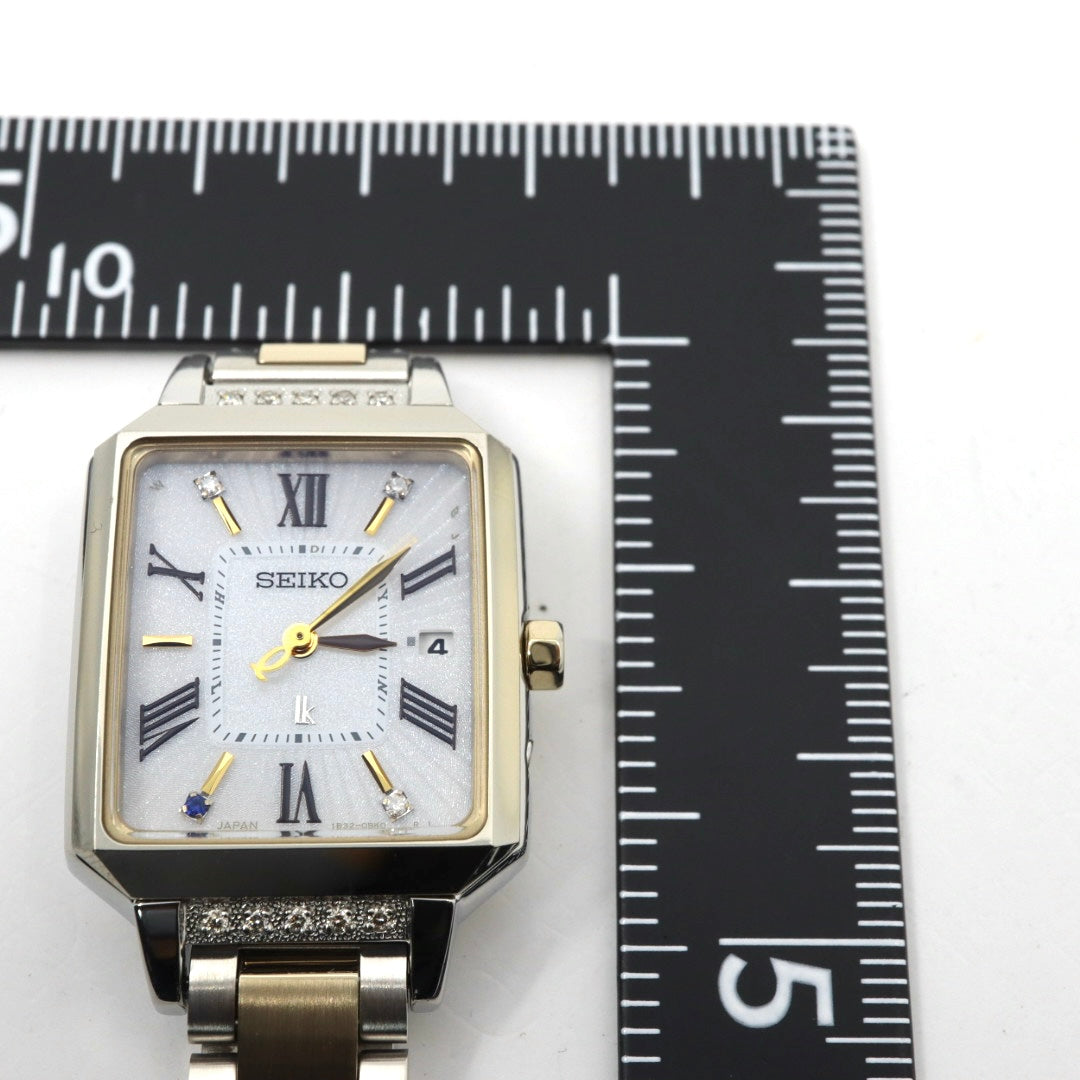 【未使用級／稼働品】セイコー ルキア LUKIAYASE プロデュース 限定モデル SSVW105 1B32-0AP0 ソーラー電波 ダイヤモンド サファイア 白蝶貝 スクエア レディース 腕時計 コンビ 希少 レア クリーニング済 G8