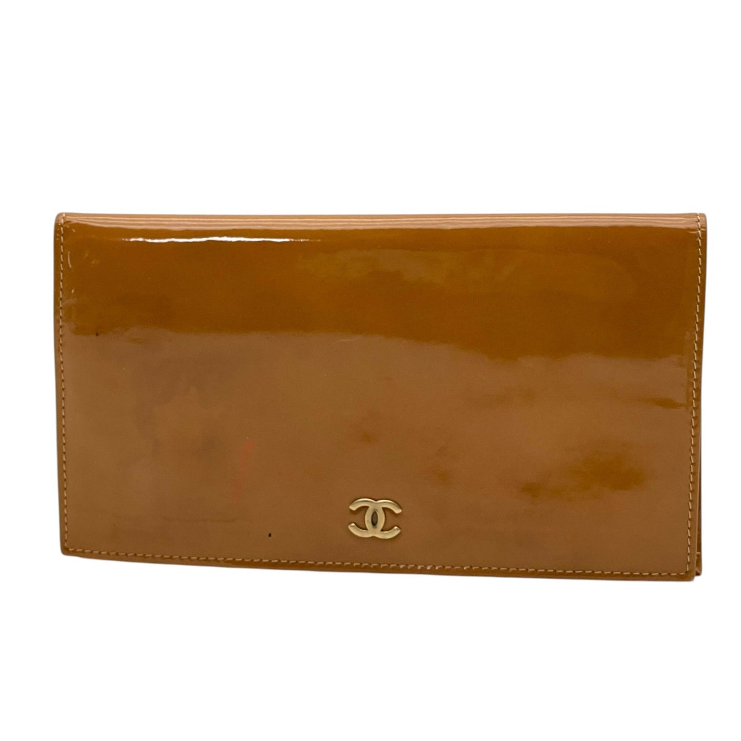 CHANEL シャネル タイムレスCC パテントレザー 二つ折り長財布 ブラウン ゴールド金具 ココマーク エナメル ロングウォレット レディース M5