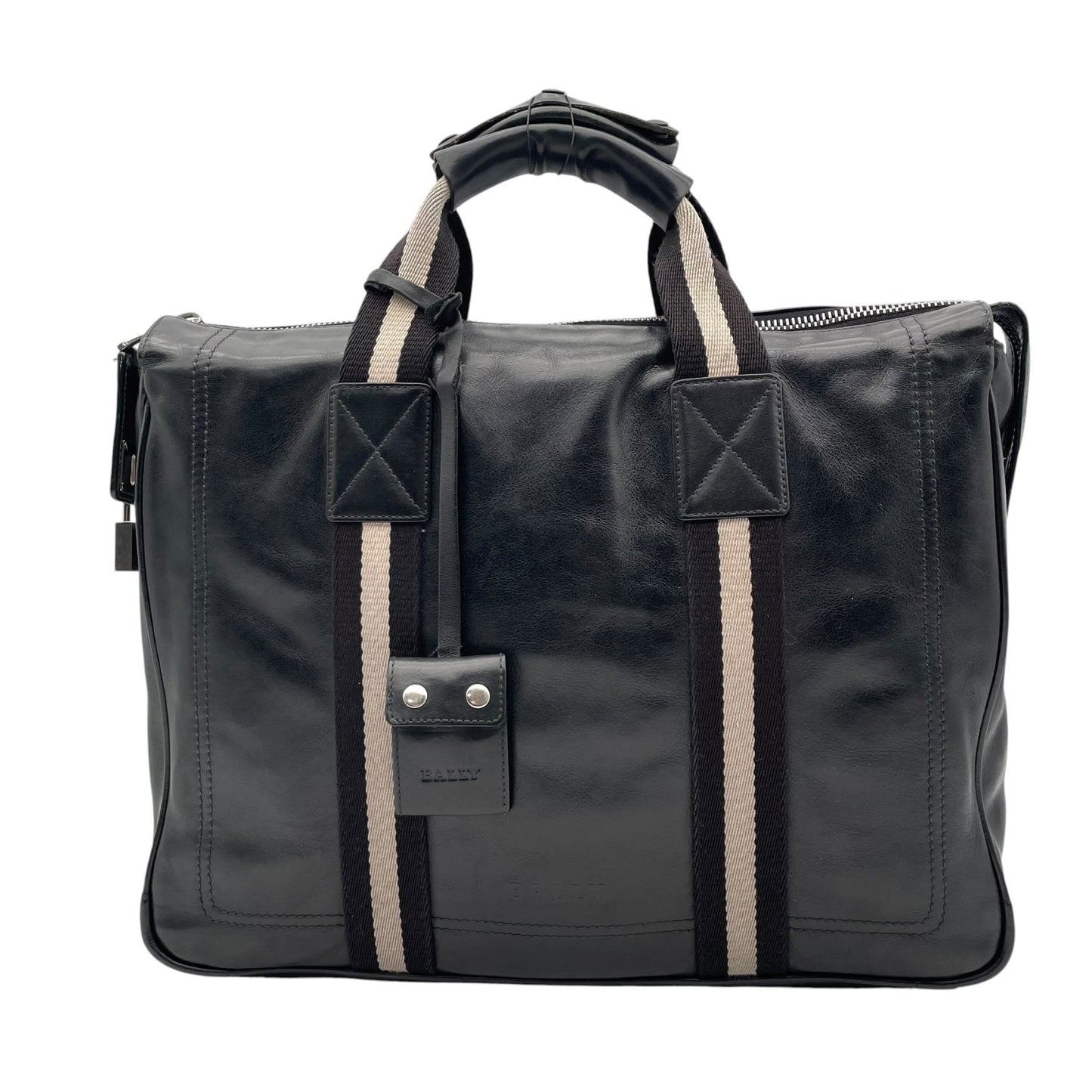 【良品】 バリー BALLY トートバッグ ビジネスバッグ ブリーフケース レザー 本革 ブラック 黒 トレインスポッティング ストライプ A4収納可 大容量 鍵 クロシェット 鍵付き メンズ 通勤 出張 定番 人気 鞄 かばん カバン U15