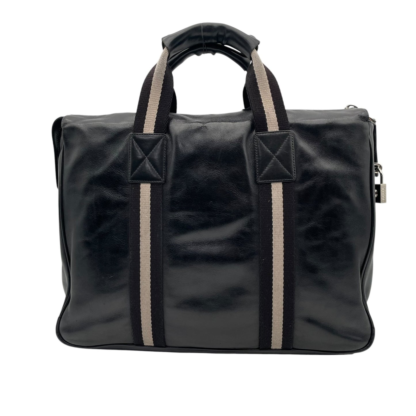 【良品】 バリー BALLY トートバッグ ビジネスバッグ ブリーフケース レザー 本革 ブラック 黒 トレインスポッティング ストライプ A4収納可 大容量 鍵 クロシェット 鍵付き メンズ 通勤 出張 定番 人気 鞄 かばん カバン U15