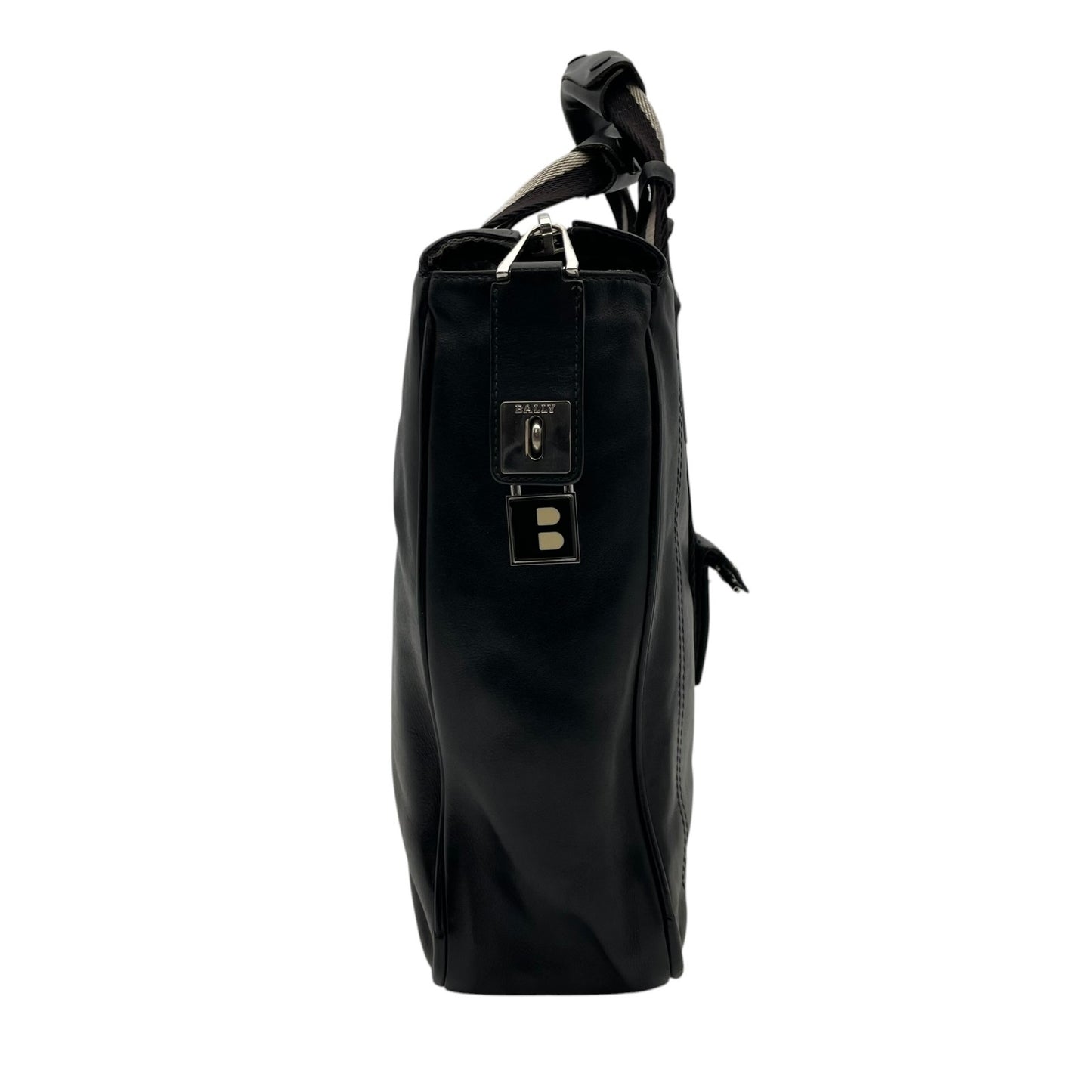【良品】 バリー BALLY トートバッグ ビジネスバッグ ブリーフケース レザー 本革 ブラック 黒 トレインスポッティング ストライプ A4収納可 大容量 鍵 クロシェット 鍵付き メンズ 通勤 出張 定番 人気 鞄 かばん カバン U15