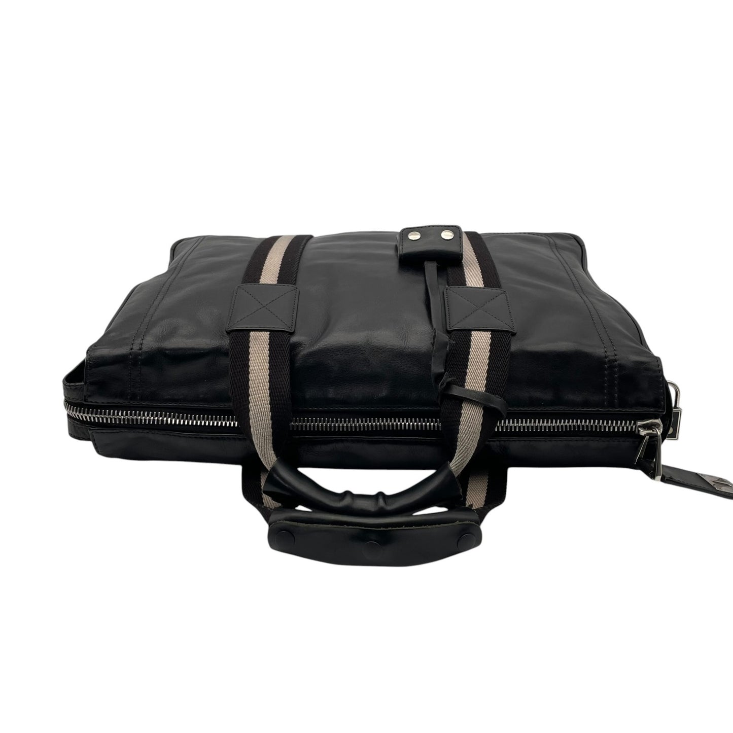 【良品】 バリー BALLY トートバッグ ビジネスバッグ ブリーフケース レザー 本革 ブラック 黒 トレインスポッティング ストライプ A4収納可 大容量 鍵 クロシェット 鍵付き メンズ 通勤 出張 定番 人気 鞄 かばん カバン U15