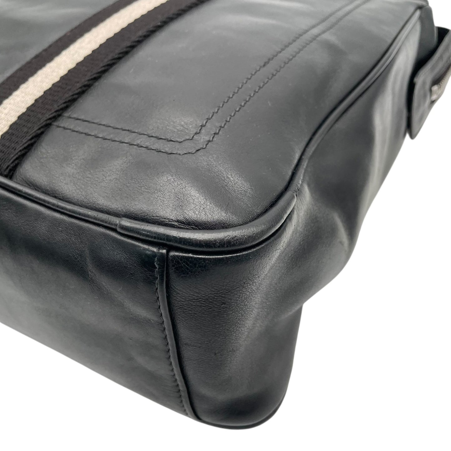 【良品】 バリー BALLY トートバッグ ビジネスバッグ ブリーフケース レザー 本革 ブラック 黒 トレインスポッティング ストライプ A4収納可 大容量 鍵 クロシェット 鍵付き メンズ 通勤 出張 定番 人気 鞄 かばん カバン U15