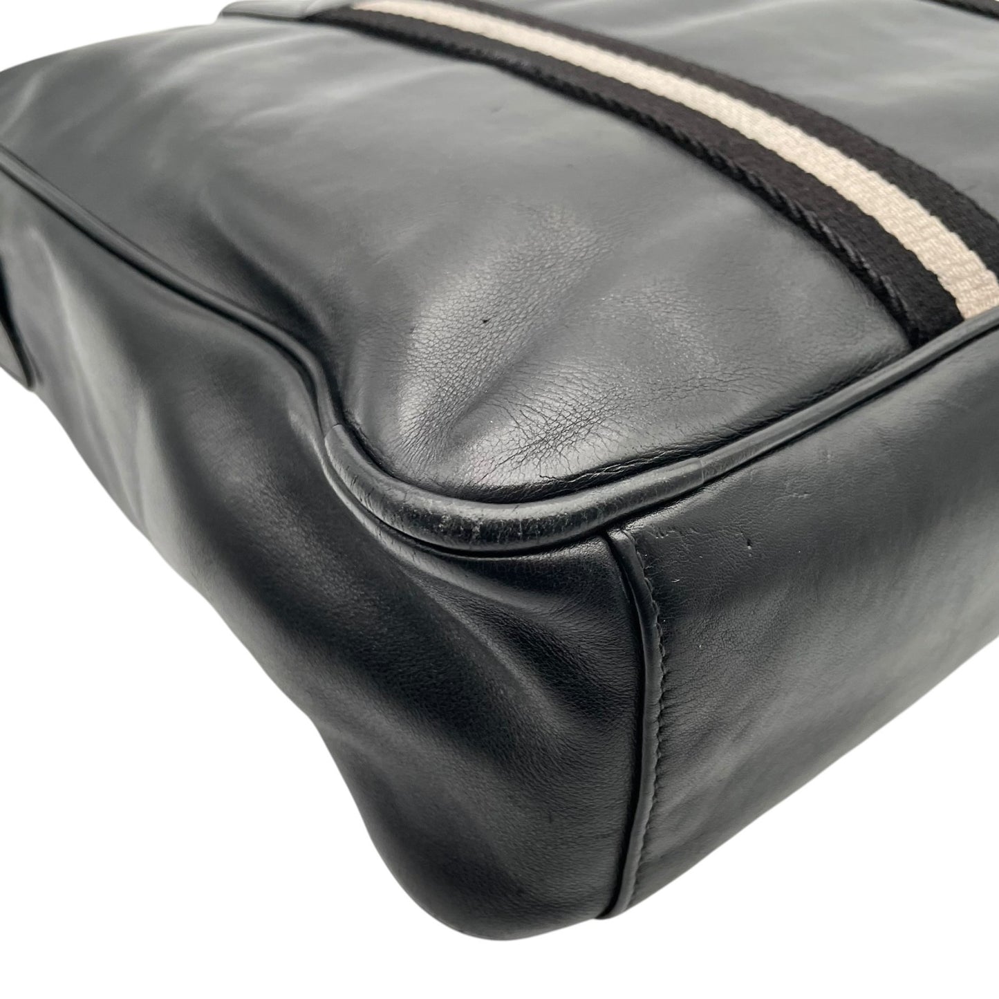 【良品】 バリー BALLY トートバッグ ビジネスバッグ ブリーフケース レザー 本革 ブラック 黒 トレインスポッティング ストライプ A4収納可 大容量 鍵 クロシェット 鍵付き メンズ 通勤 出張 定番 人気 鞄 かばん カバン U15