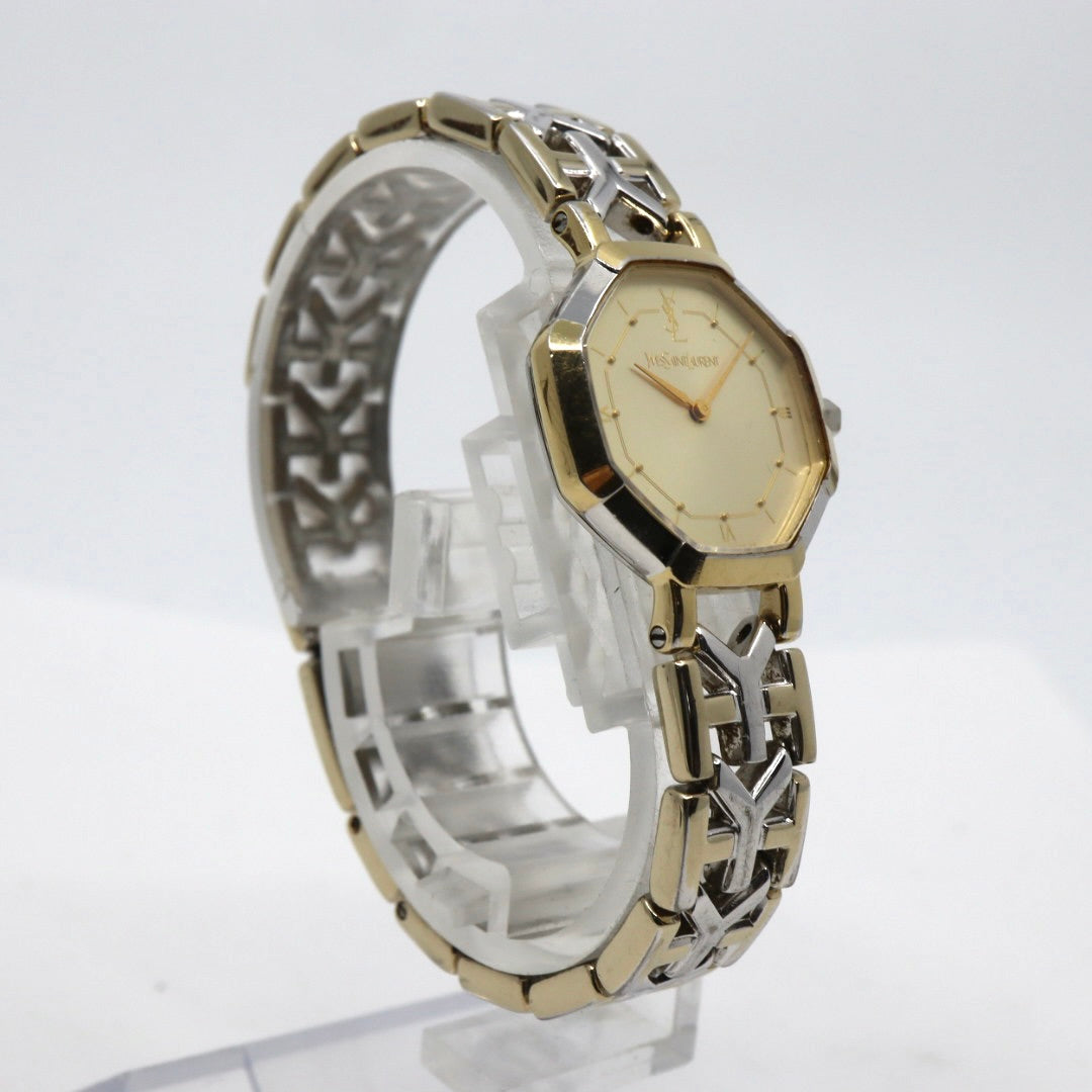 【電池交換済】美品 イヴサンローラン Yves Saint Laurent オクタゴン 2200-241762 レディース 腕時計 クォーツ コンビ ゴールド シルバー YSLロゴベルト 八角形 ビンテージ レトロ クラシック ドレスウォッチ 上品 G7