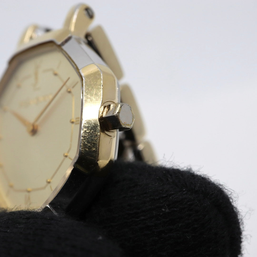 【電池交換済】美品 イヴサンローラン Yves Saint Laurent オクタゴン 2200-241762 レディース 腕時計 クォーツ コンビ ゴールド シルバー YSLロゴベルト 八角形 ビンテージ レトロ クラシック ドレスウォッチ 上品 G7