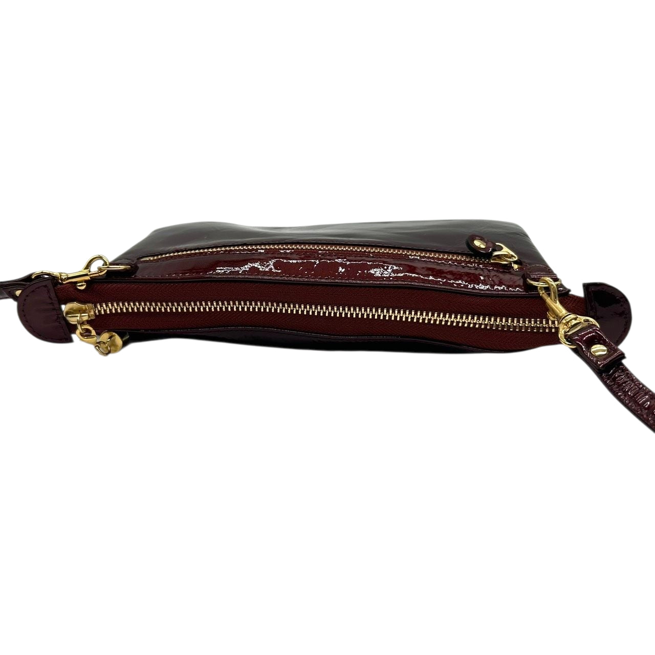 【極美品／未使用級】アタオ オフィスブーブー お財布ポシェット ショルダーバッグ エナメル スウェード ワインレッド ボルドー レディース ATAO 斜め掛け可 タッセル ゴールド金具 ウォレットショルダー 神戸ブランド s30