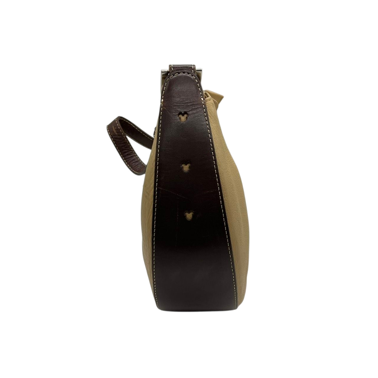 【希少コラボ】キタムラ ディズニー ワンショルダーバッグ レザー バイカラー ベージュ ブラウン レディース 肩掛け Kロゴチャーム 東京ディズニーリゾート限定 Kitamura x Disney ホーボーバッグ 日本製 U1