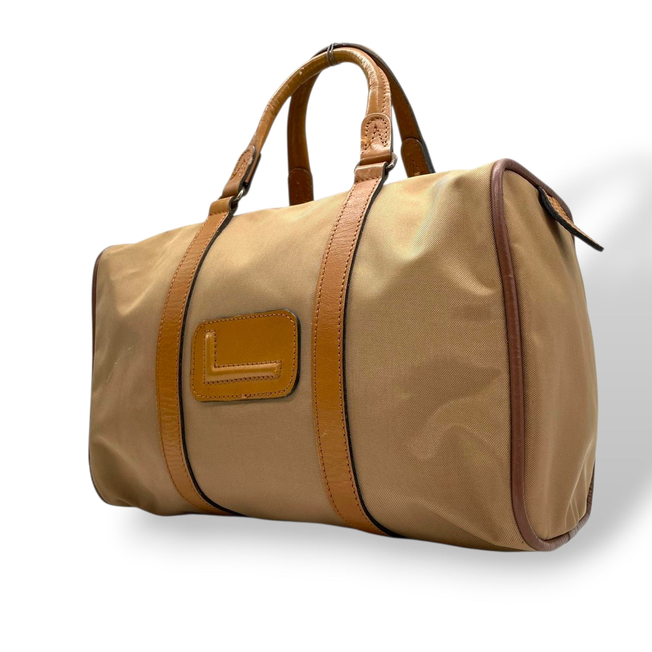 ランセル LANCEL ミニボストンバッグ ハンドバッグ ナイロン レザー バイカラー ベージュ ブラウン レディース メンズ ユニセックス Lロゴ フランス製 クラシック ビンテージ 旅行 トラベルバッグ U1