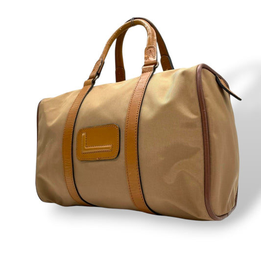 ランセル LANCEL ミニボストンバッグ ハンドバッグ ナイロン レザー バイカラー ベージュ ブラウン レディース メンズ ユニセックス Lロゴ フランス製 クラシック ビンテージ 旅行 トラベルバッグ U1