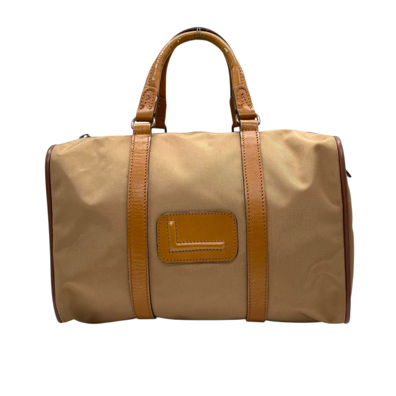 ランセル LANCEL ミニボストンバッグ ハンドバッグ ナイロン レザー バイカラー ベージュ ブラウン レディース メンズ ユニセックス Lロゴ フランス製 クラシック ビンテージ 旅行 トラベルバッグ U1