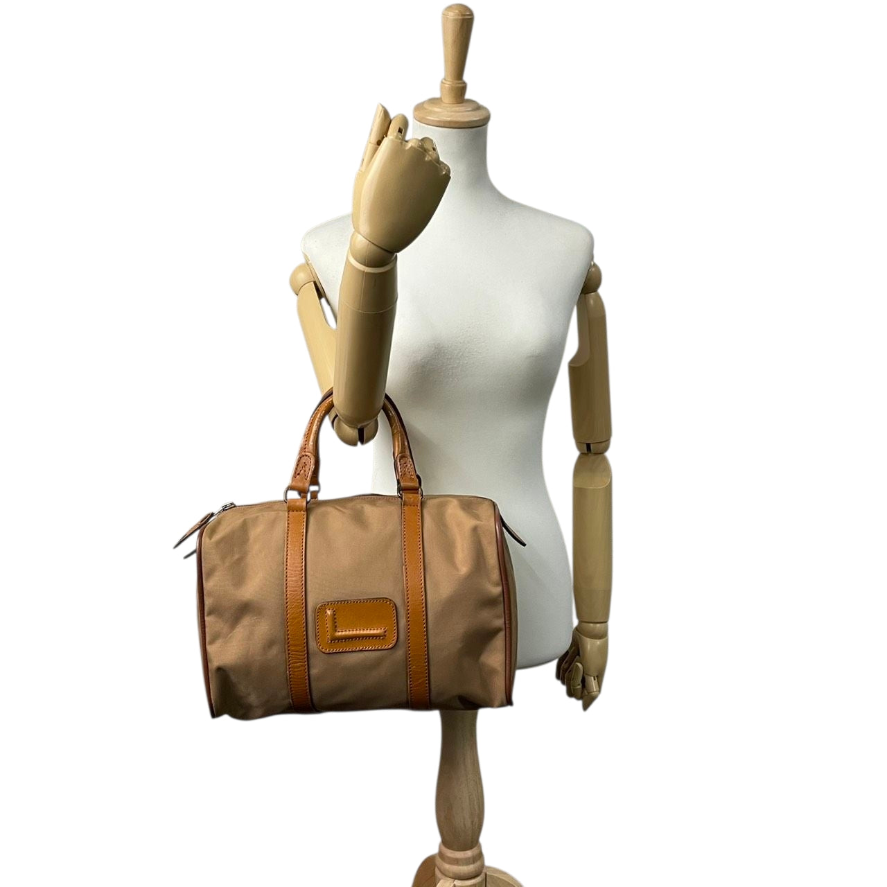 ランセル LANCEL ミニボストンバッグ ハンドバッグ ナイロン レザー バイカラー ベージュ ブラウン レディース メンズ ユニセックス Lロゴ フランス製 クラシック ビンテージ 旅行 トラベルバッグ U1