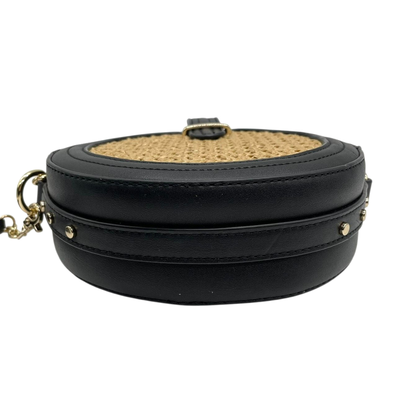 【美品】アルページュストーリー 2WAY チェーンショルダーバッグ ラウンド型 ストロー レザー 黒 レディース Arpege story かごバッグ タッセル 斜め掛け可 サークルバッグ コンパクト エレガント フェミニン U1