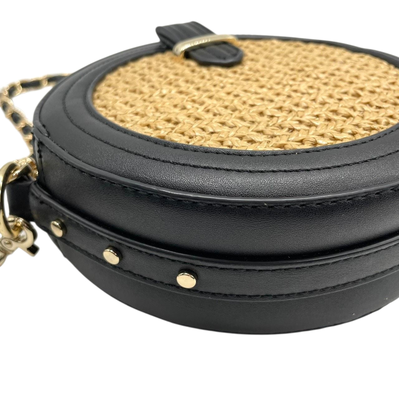 【美品】アルページュストーリー 2WAY チェーンショルダーバッグ ラウンド型 ストロー レザー 黒 レディース Arpege story かごバッグ タッセル 斜め掛け可 サークルバッグ コンパクト エレガント フェミニン U1