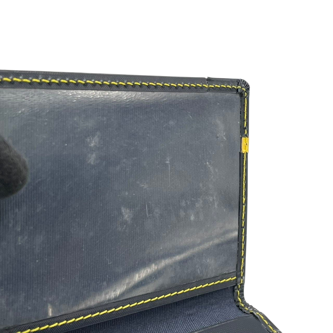 美品 agnes b. VOYAGE アニエスベーボヤージュ カードケース 名刺入れ 定期入れ パスケース ネイビー イエロー バイカラー PVC レザー ロゴ金具 コンパクト スリム メンズ レディース ユニセックス スタイリッシュ ビジネス m2