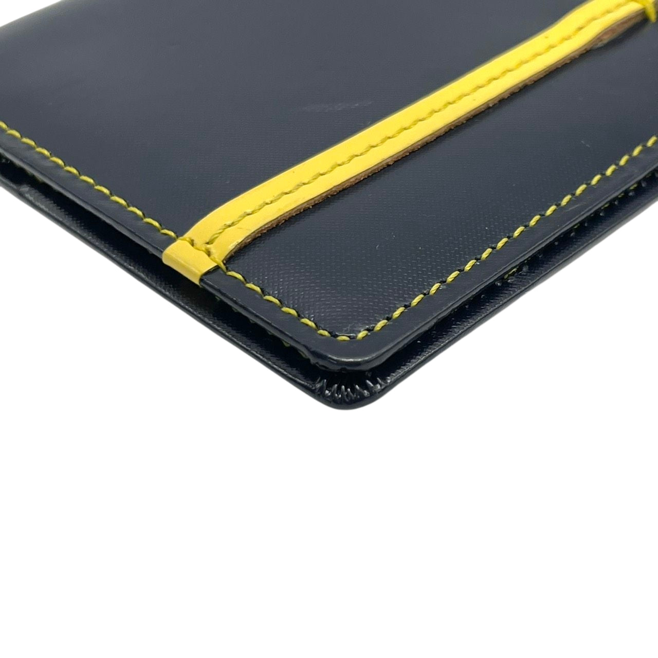 美品 agnes b. VOYAGE アニエスベーボヤージュ カードケース 名刺入れ 定期入れ パスケース ネイビー イエロー バイカラー PVC レザー ロゴ金具 コンパクト スリム メンズ レディース ユニセックス スタイリッシュ ビジネス m2