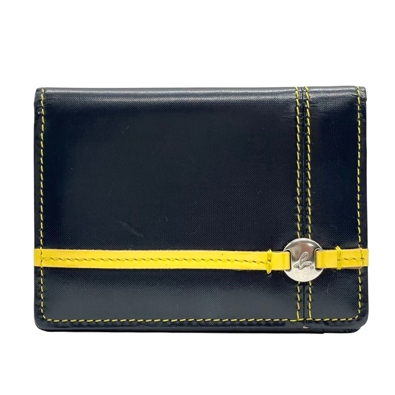 美品 agnes b. VOYAGE アニエスベーボヤージュ カードケース 名刺入れ 定期入れ パスケース ネイビー イエロー バイカラー PVC レザー ロゴ金具 コンパクト スリム メンズ レディース ユニセックス スタイリッシュ ビジネス m2