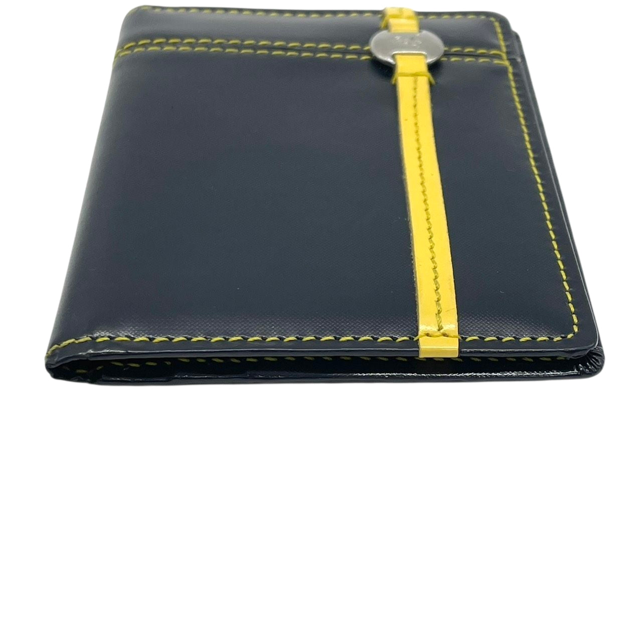 美品 agnes b. VOYAGE アニエスベーボヤージュ カードケース 名刺入れ 定期入れ パスケース ネイビー イエロー バイカラー PVC レザー ロゴ金具 コンパクト スリム メンズ レディース ユニセックス スタイリッシュ ビジネス m2