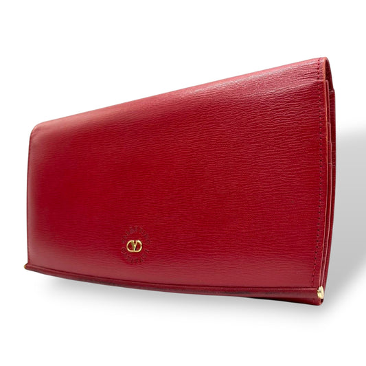 美品 VALENTINO GARAVANI ヴァレンティノガラヴァーニ 長財布 二つ折り ウォレット フラップ かぶせ Vロゴ ゴールド金具 レザー 本革 レッド 赤 レディース エレガント クラシック 高級 m2